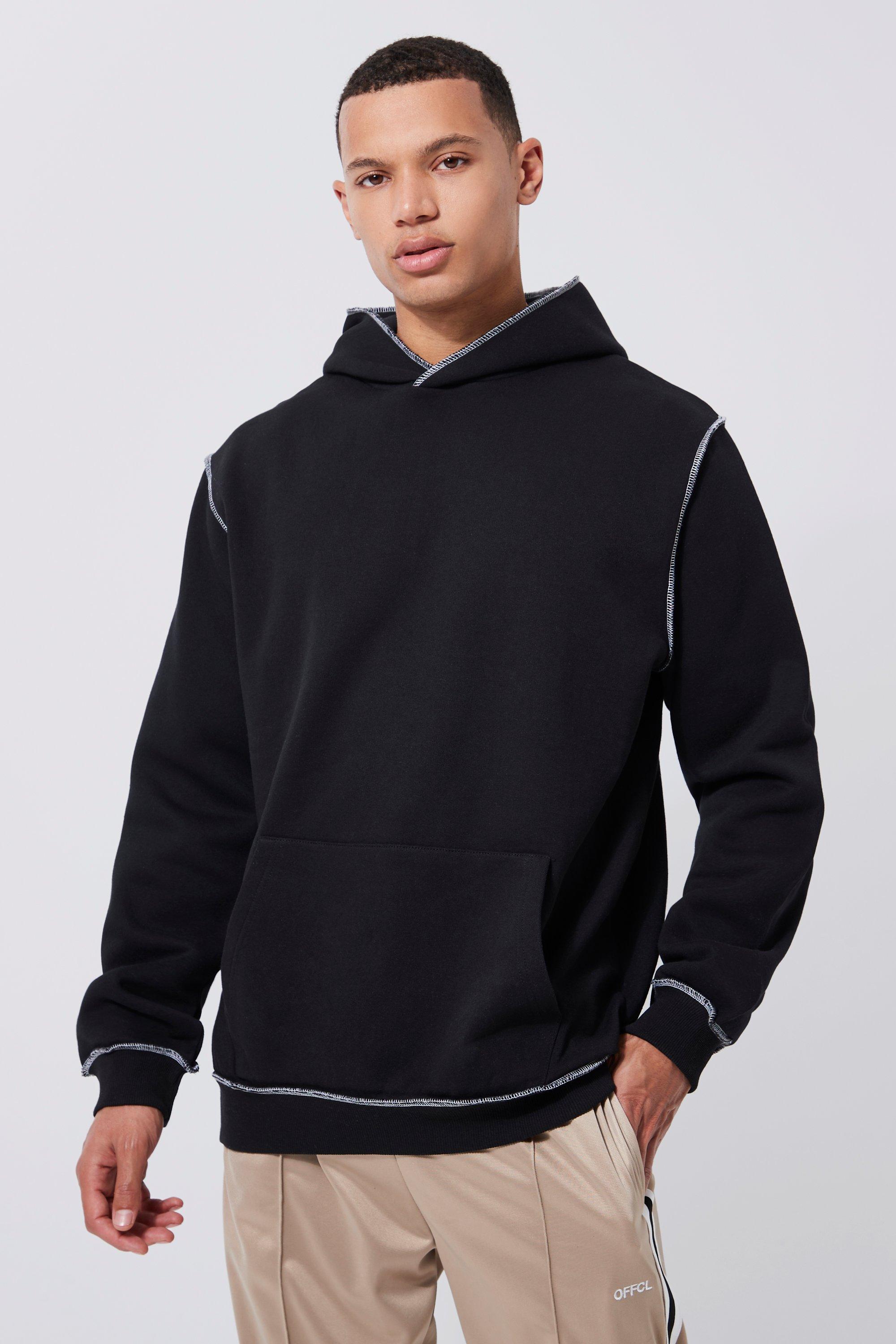 Black Contrast Stitch Hoodie