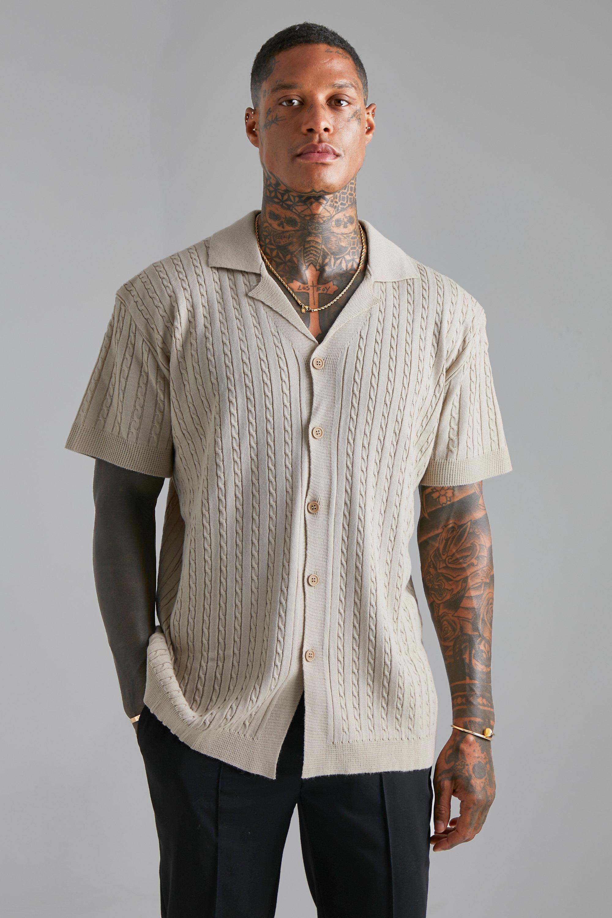 boohooMAN Men's Short Sleeve Revere Textured Shirt