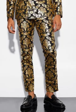 Slim Baroque Satin Crop Suit Trousers gold