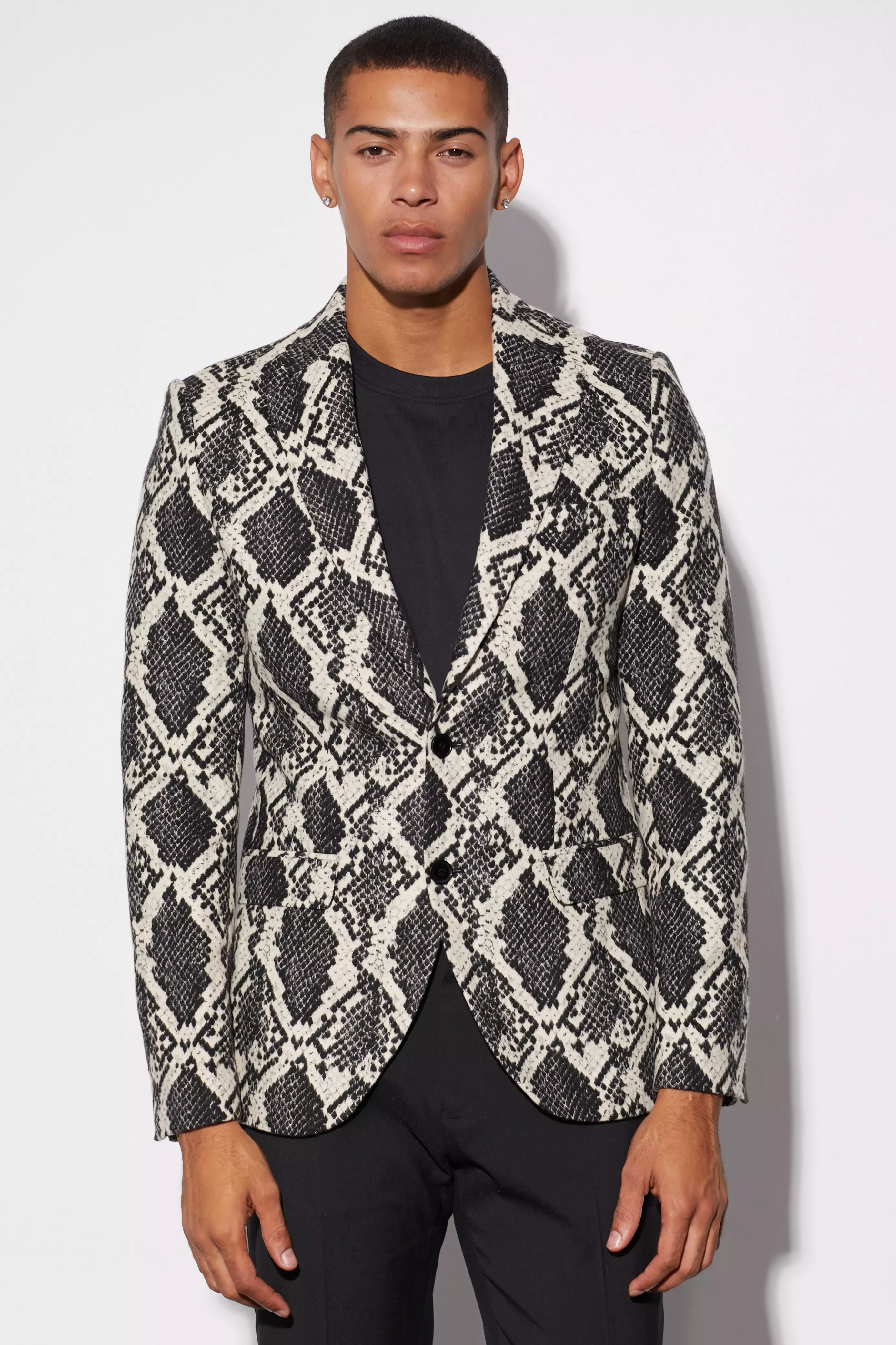 Slim Snake Jacquard Blazer Black