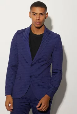 Purple Skinny Tonal Houndstooth Suit Jacket