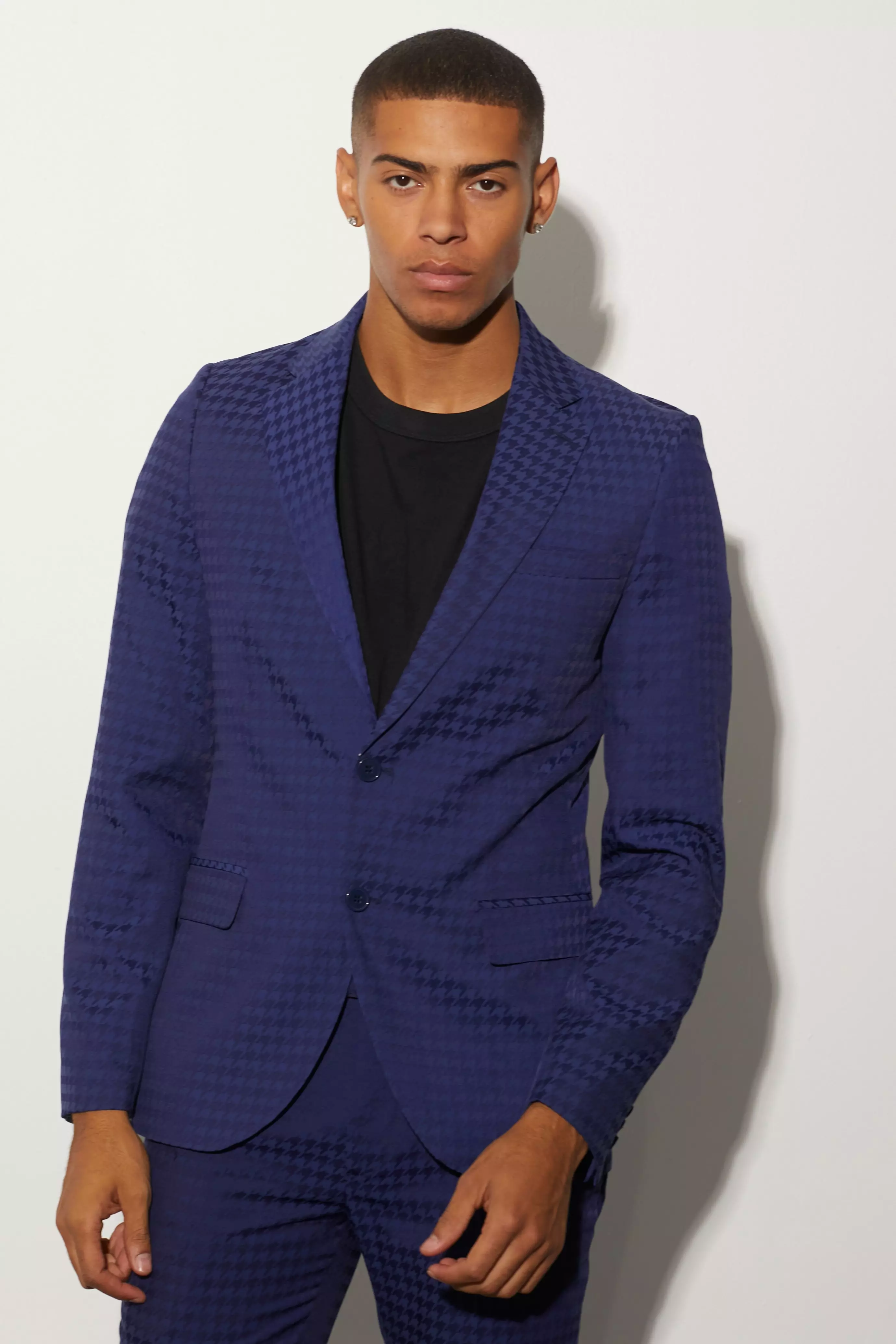 Skinny Tonal Houndstooth Suit Jacket Purple
