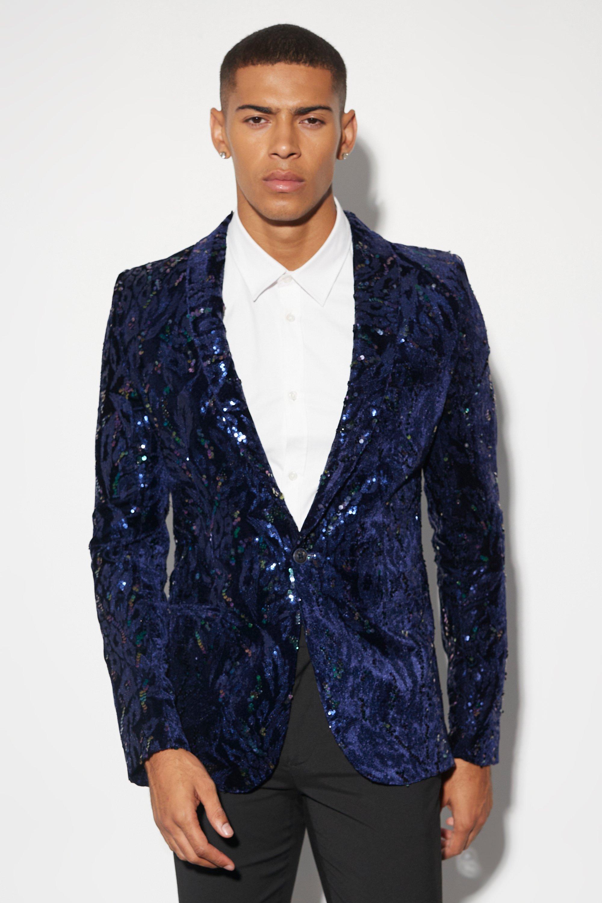 Men's Blue Sequin All Over Blazer