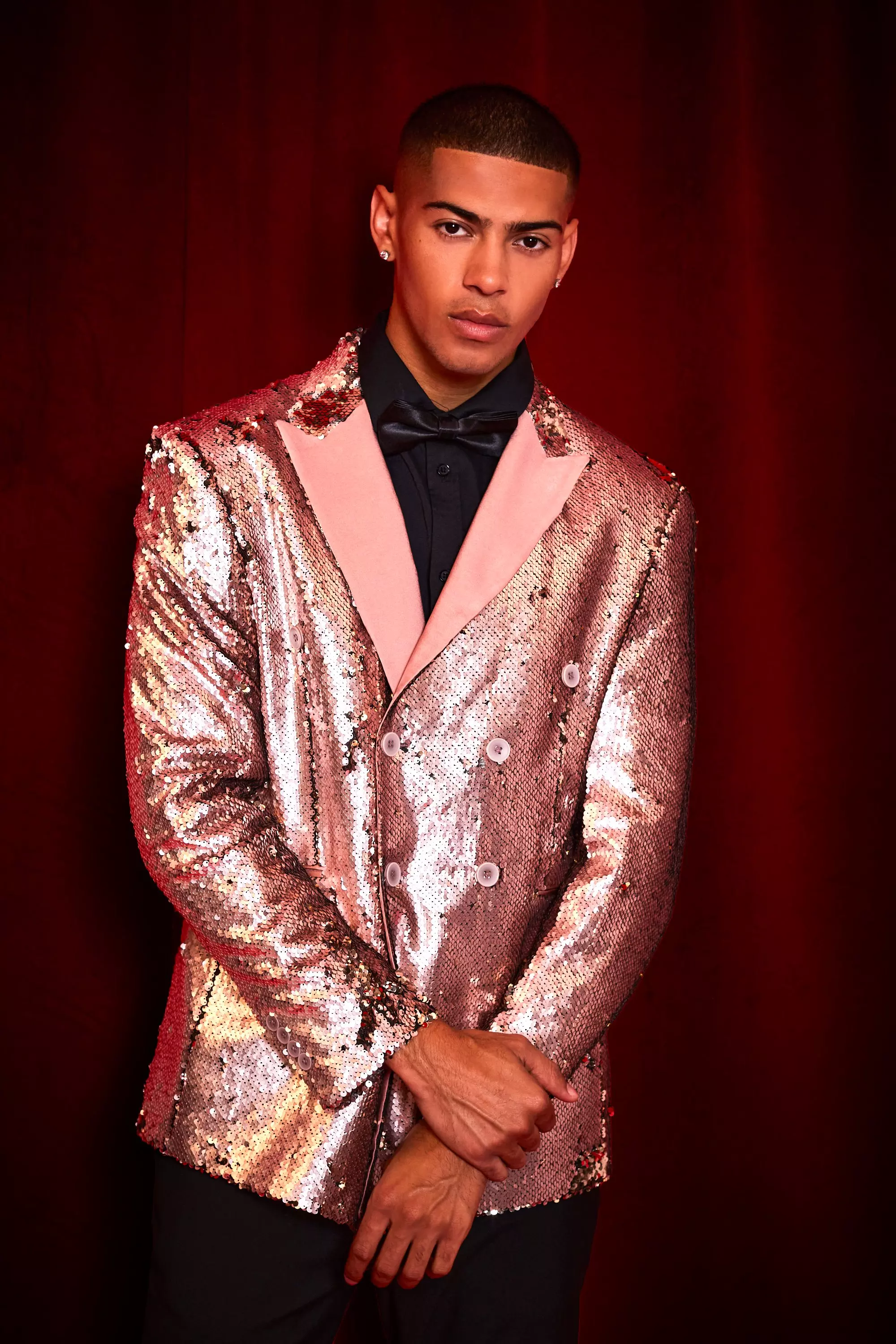 Pink Oversized Boxy Double Breasted Sequin Blazer