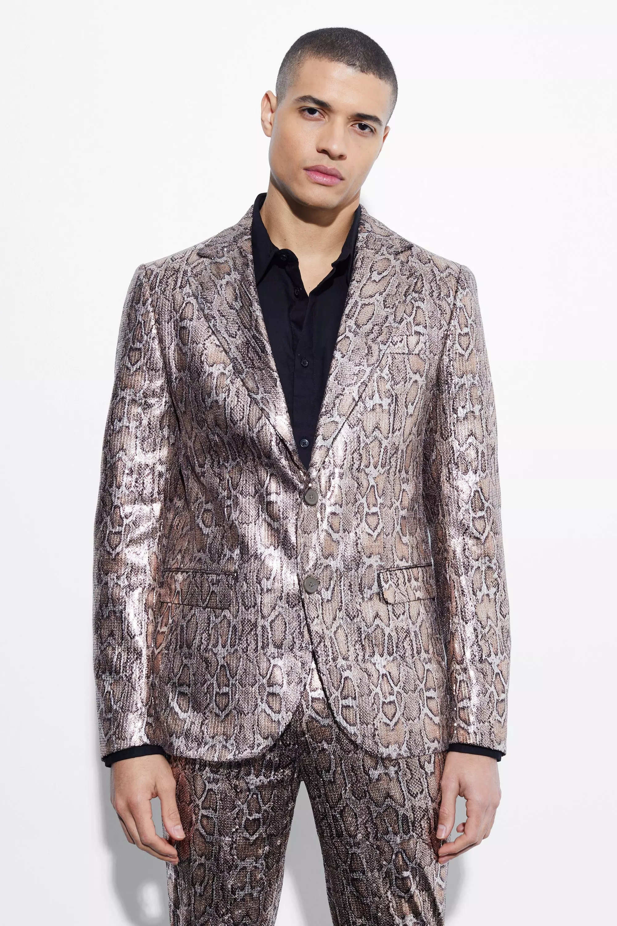 Slim Snake Sequin Suit Jacket boohooMAN