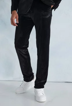 Skinny Velour Crop Suit Trousers black