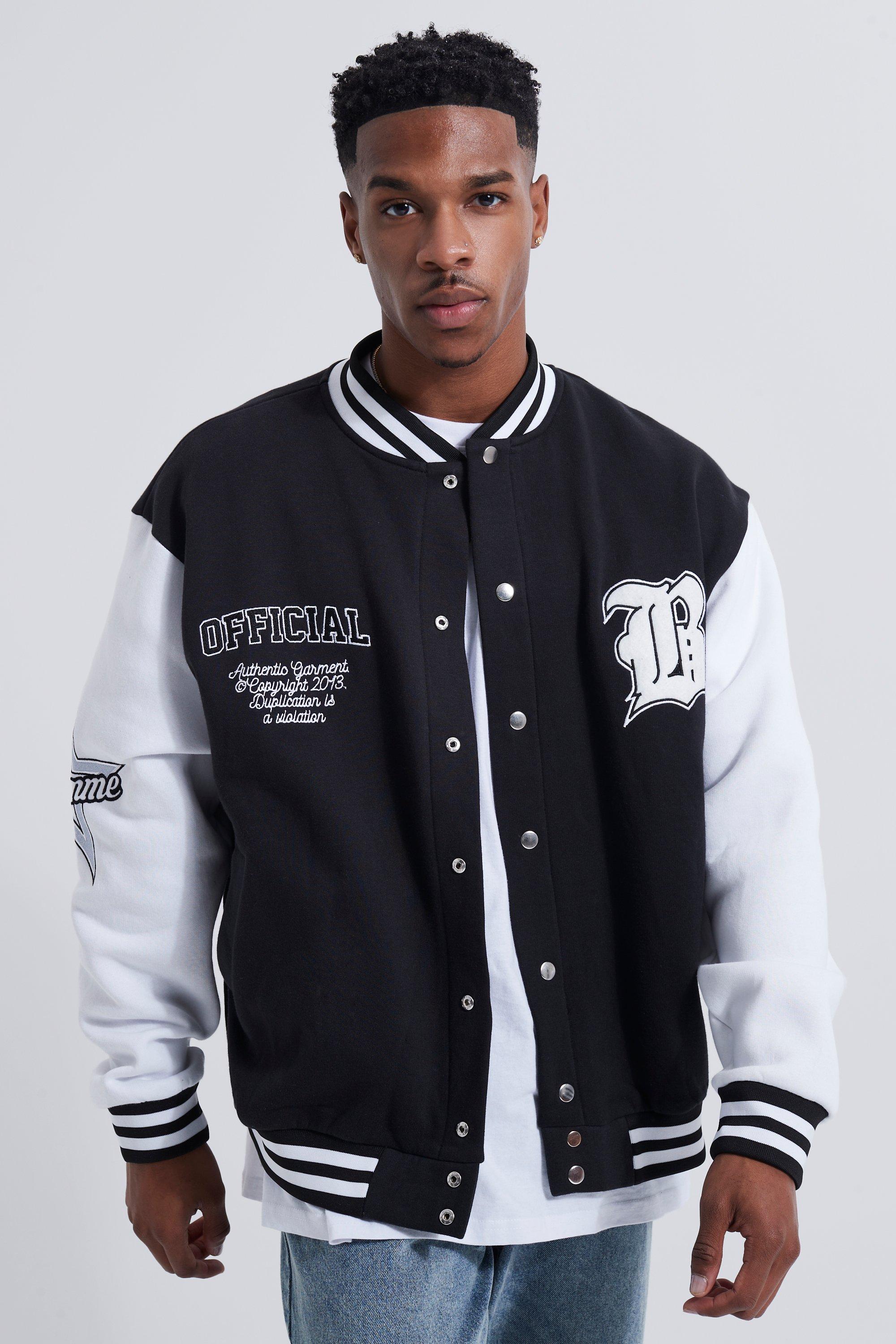 Black Back Print Oversize Varsity Jacket