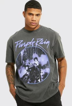 Oversized Prince Acid Wash License T-shirt Charcoal