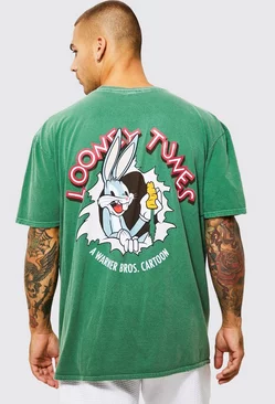 Green Oversized Looney Tunes Overdye T-shirt