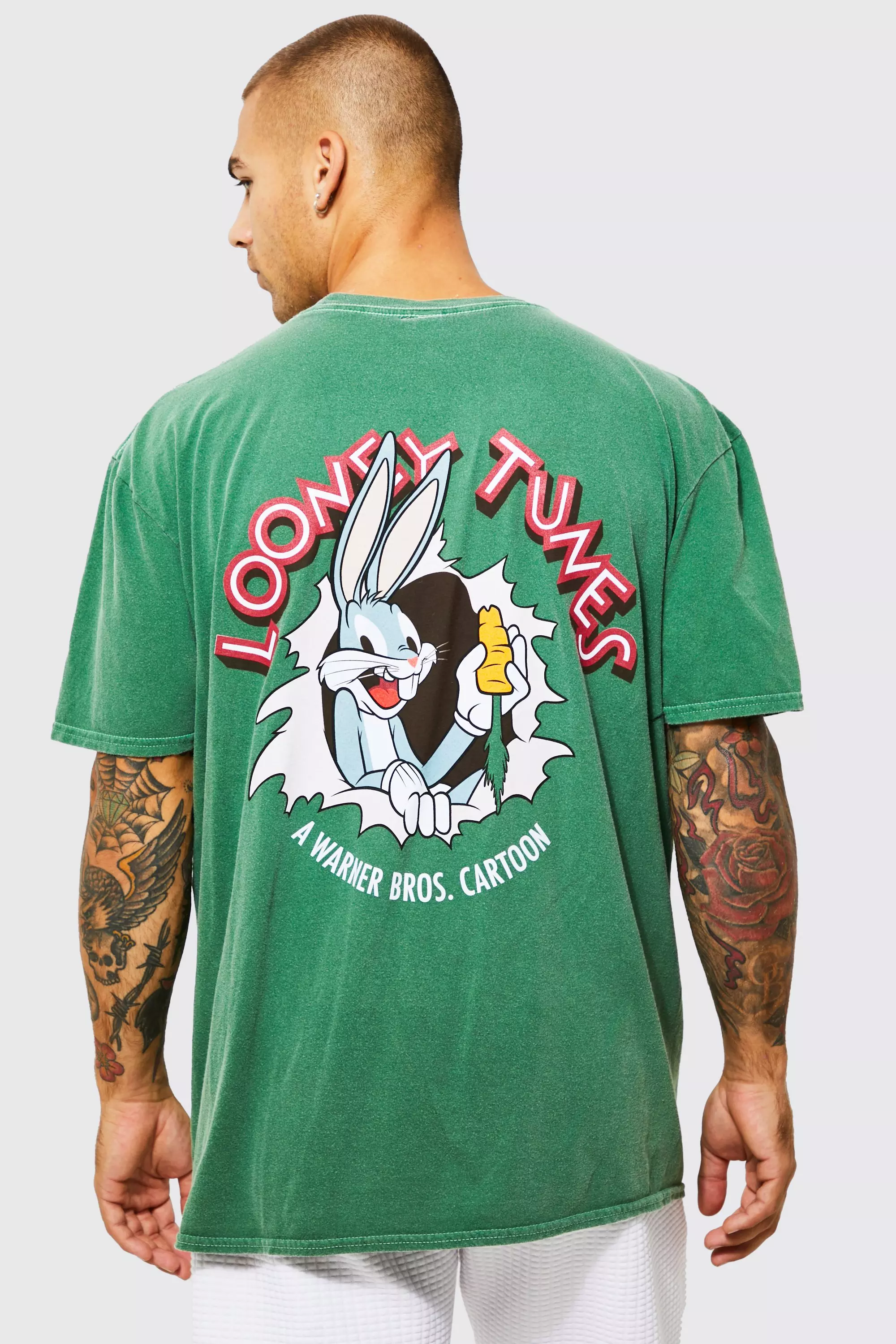 Oversized Looney Tunes Overdye T-shirt Green