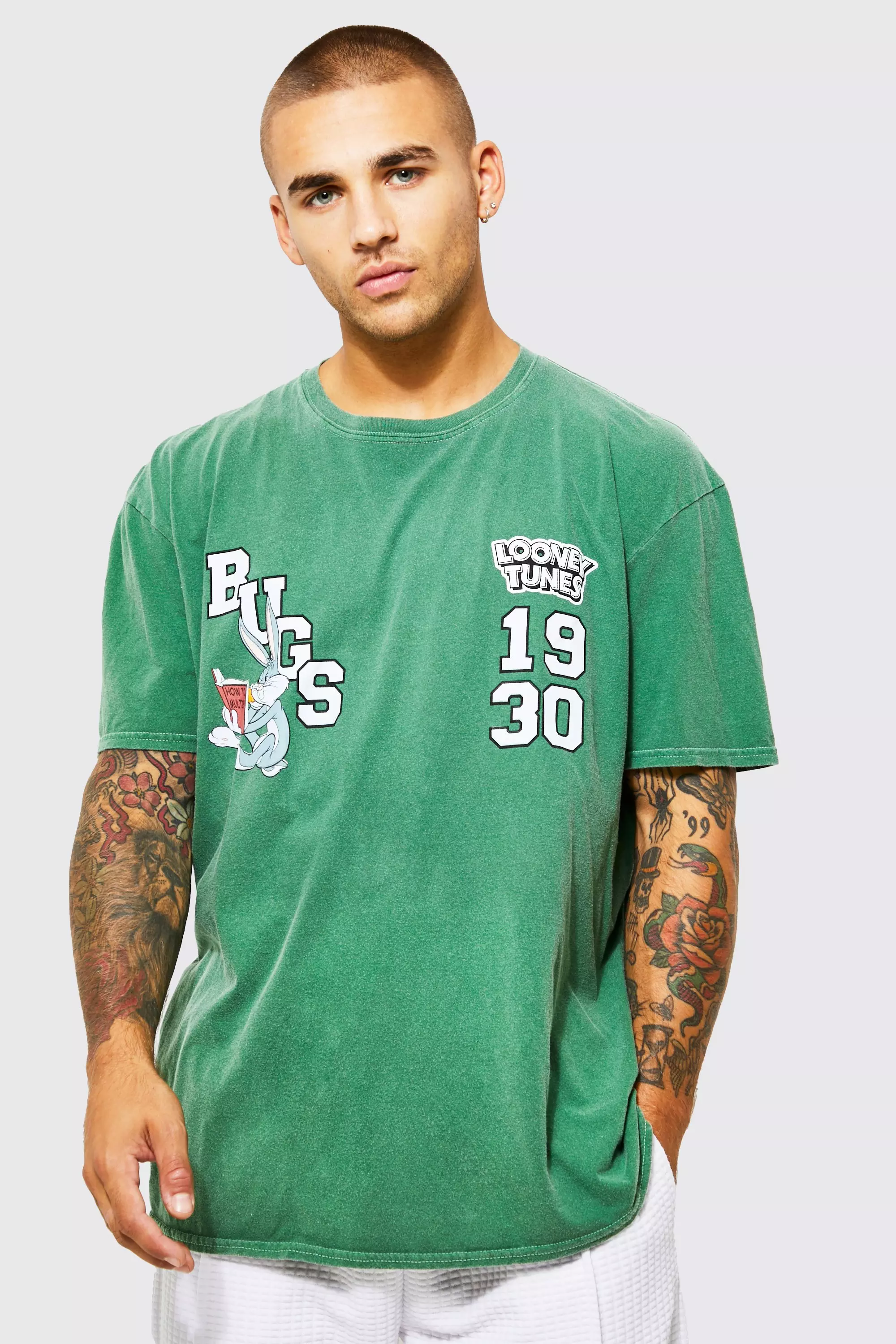 T-shirt oversize surteint à imprimé Looney Tunes, Green autre image