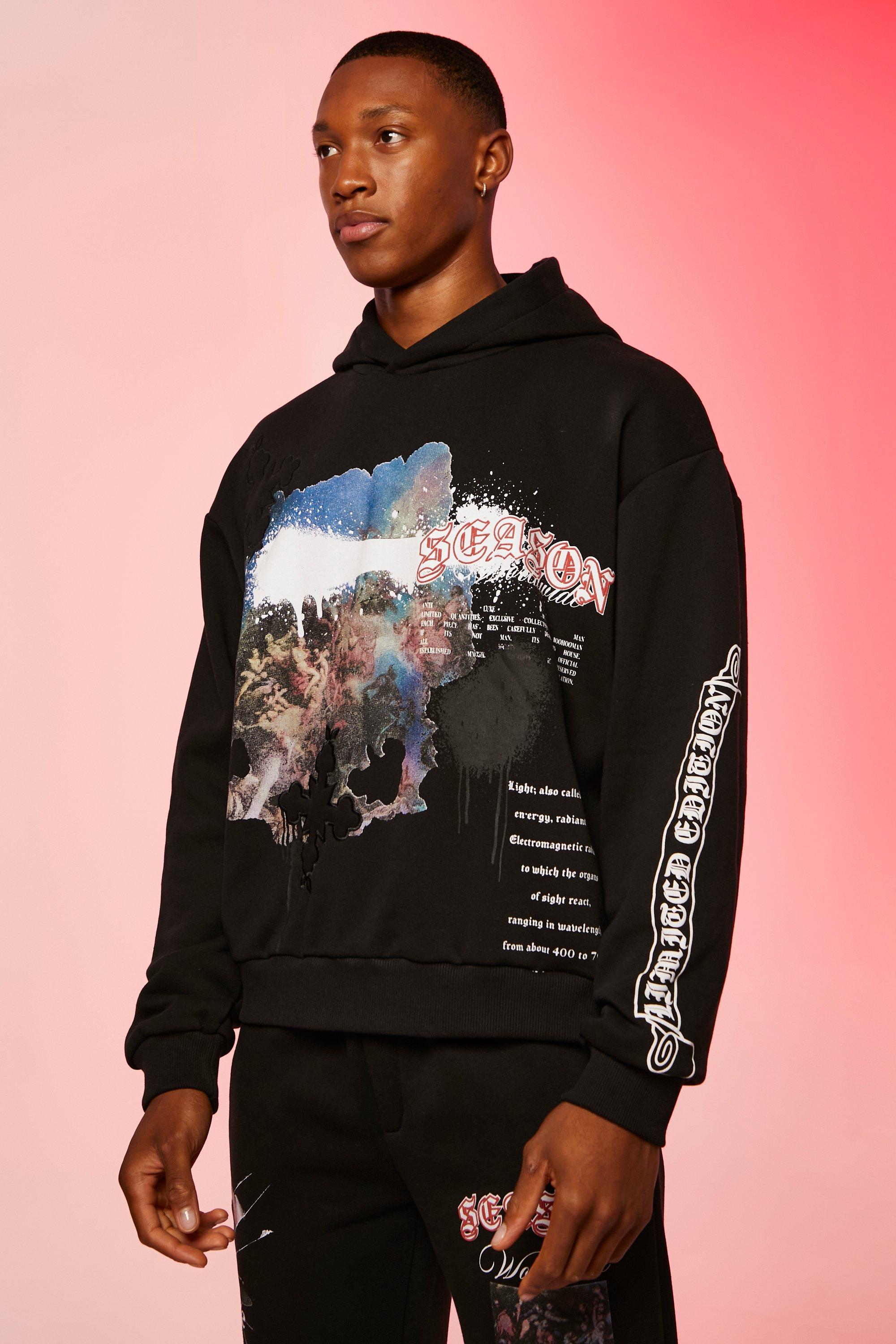 Boxy Renaissance Puff Print Hoodie boohooMAN