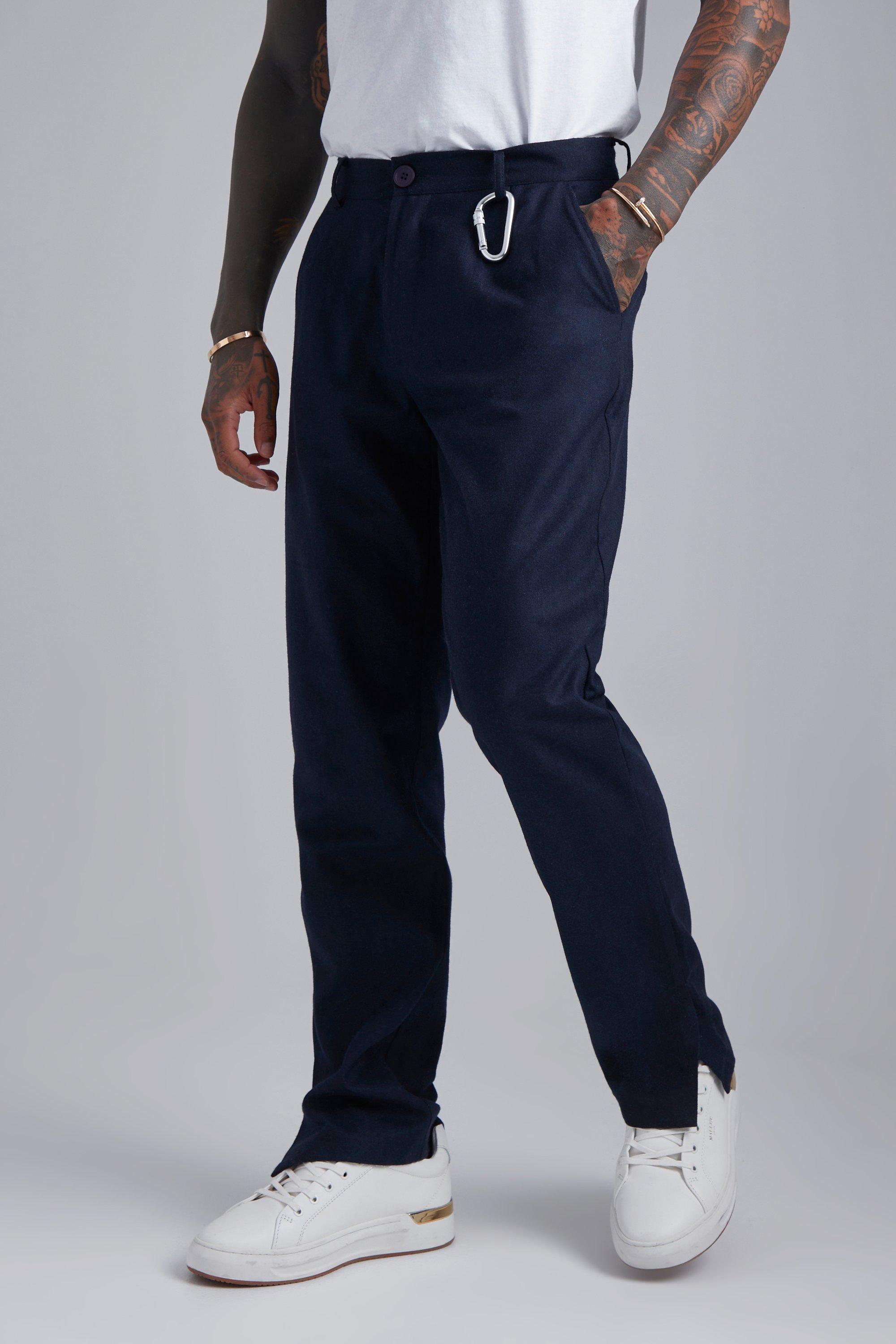 Fixed Waist Straight Wool Look Split Hem Pants | boohooMAN USA