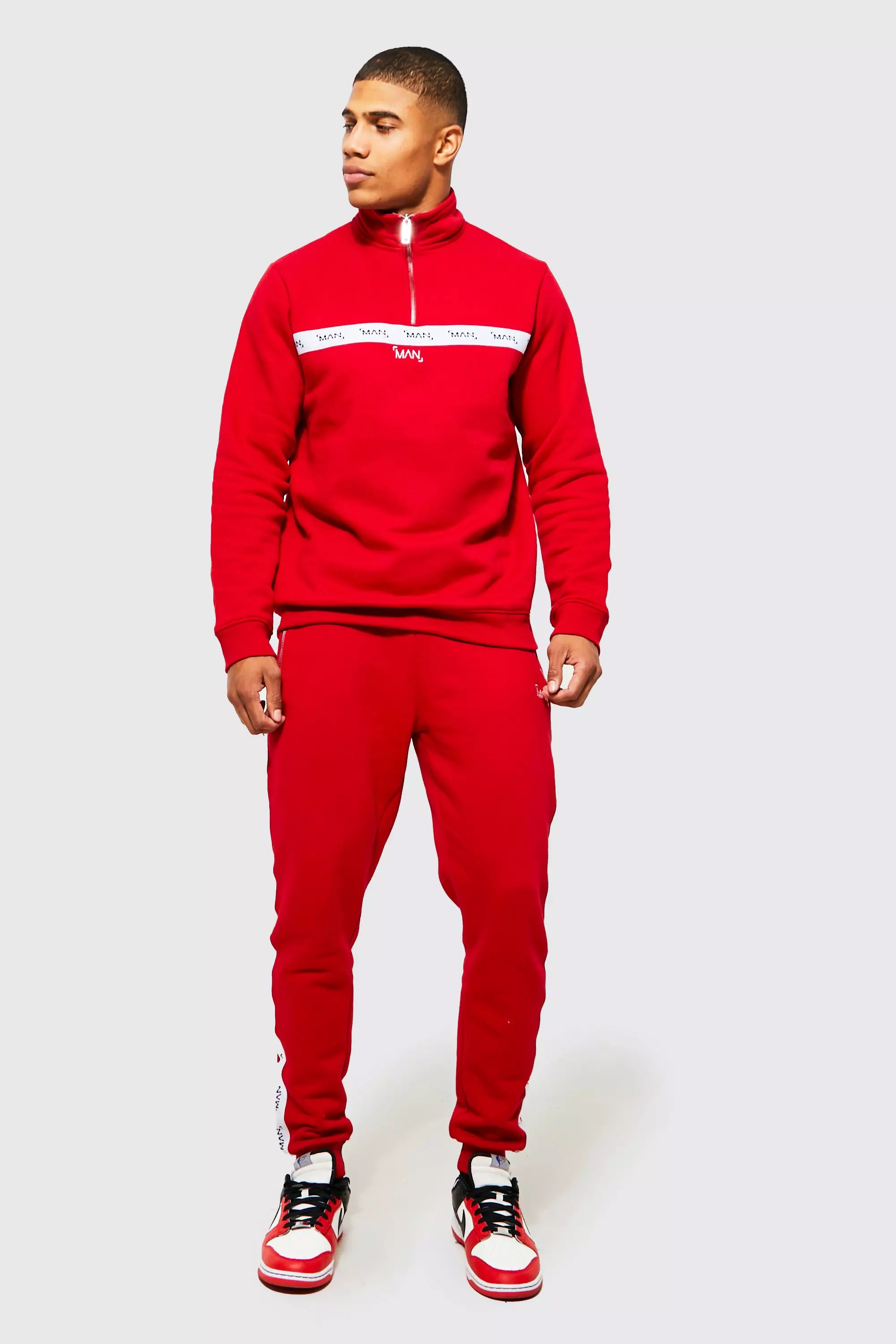 Boohooman tracksuit red online