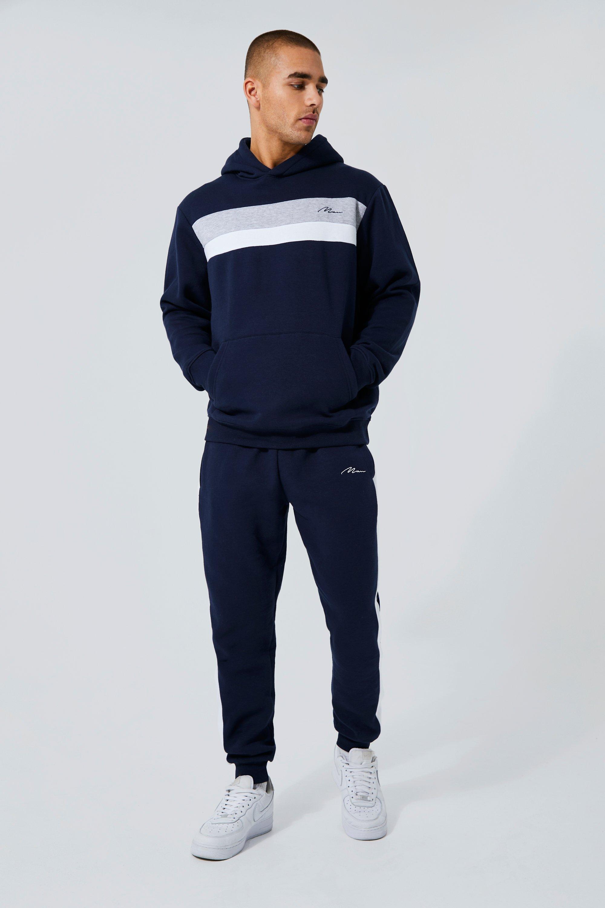 Boohooman hot sale navy tracksuit