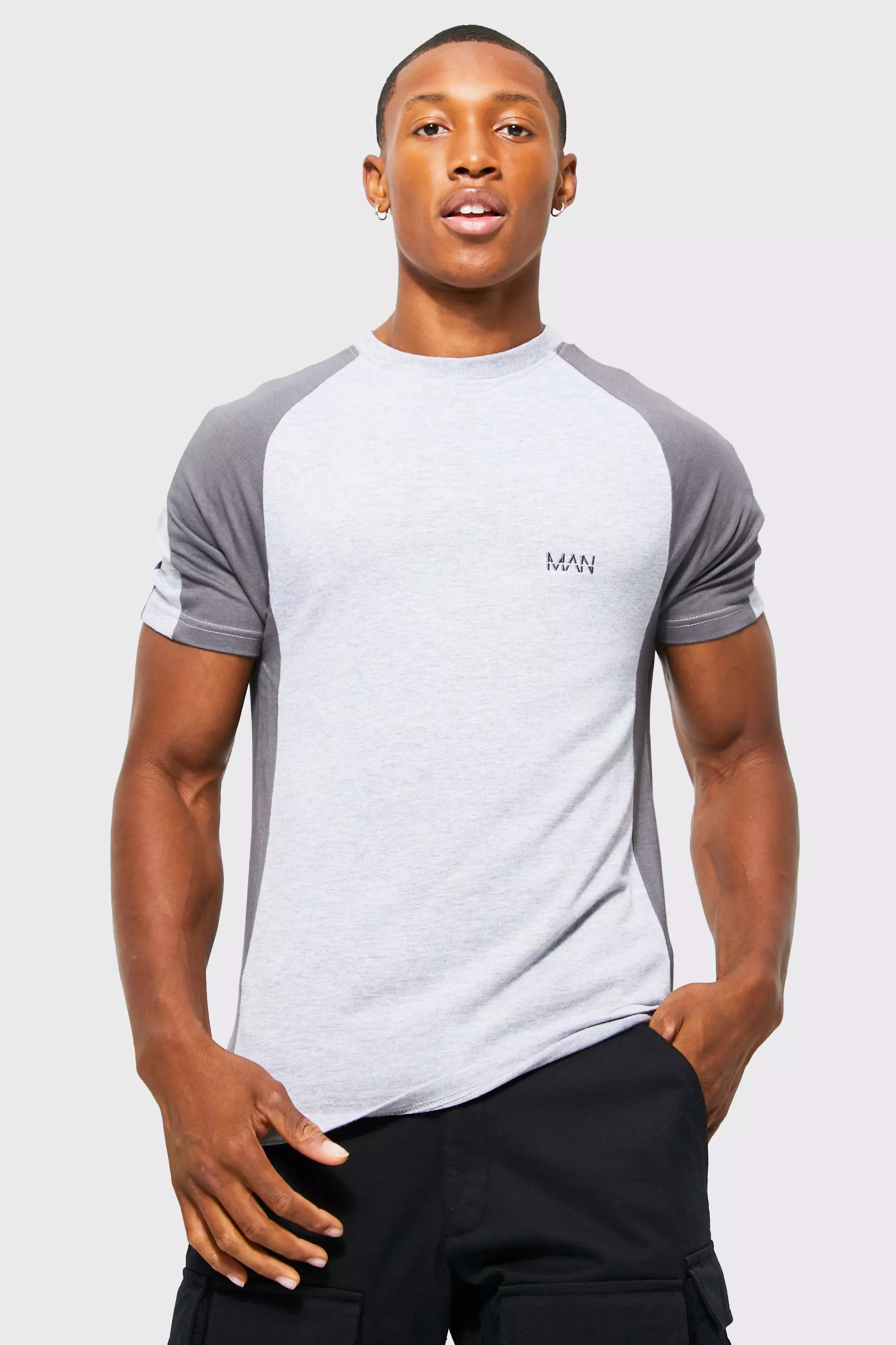 Muscle Fit Man Colour Block T-shirt Grey marl