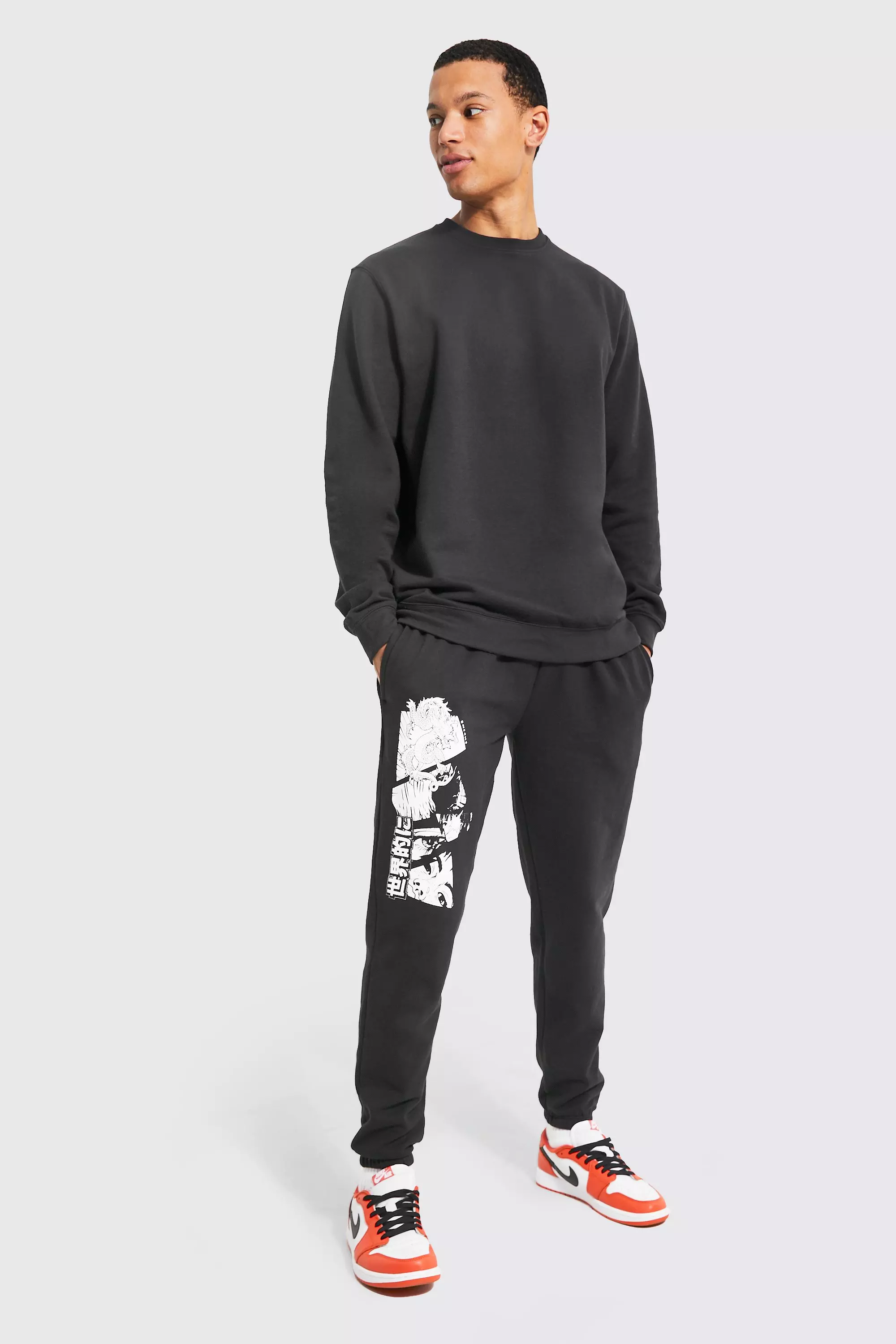 Black Tall Anime Back Graphic Sweat Tracksuit alternative image