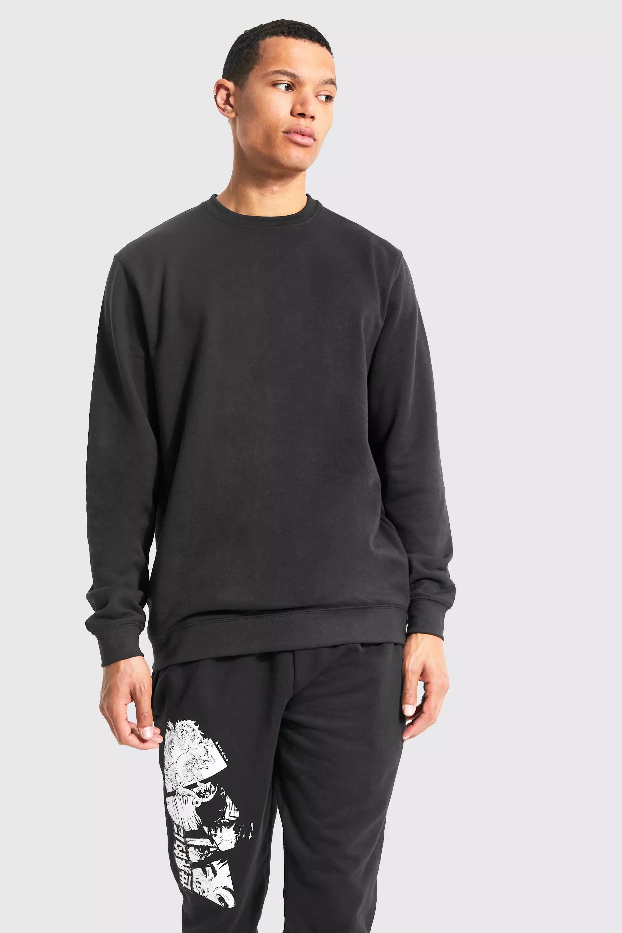 Black Tall Anime Back Graphic Sweat Tracksuit alternative image