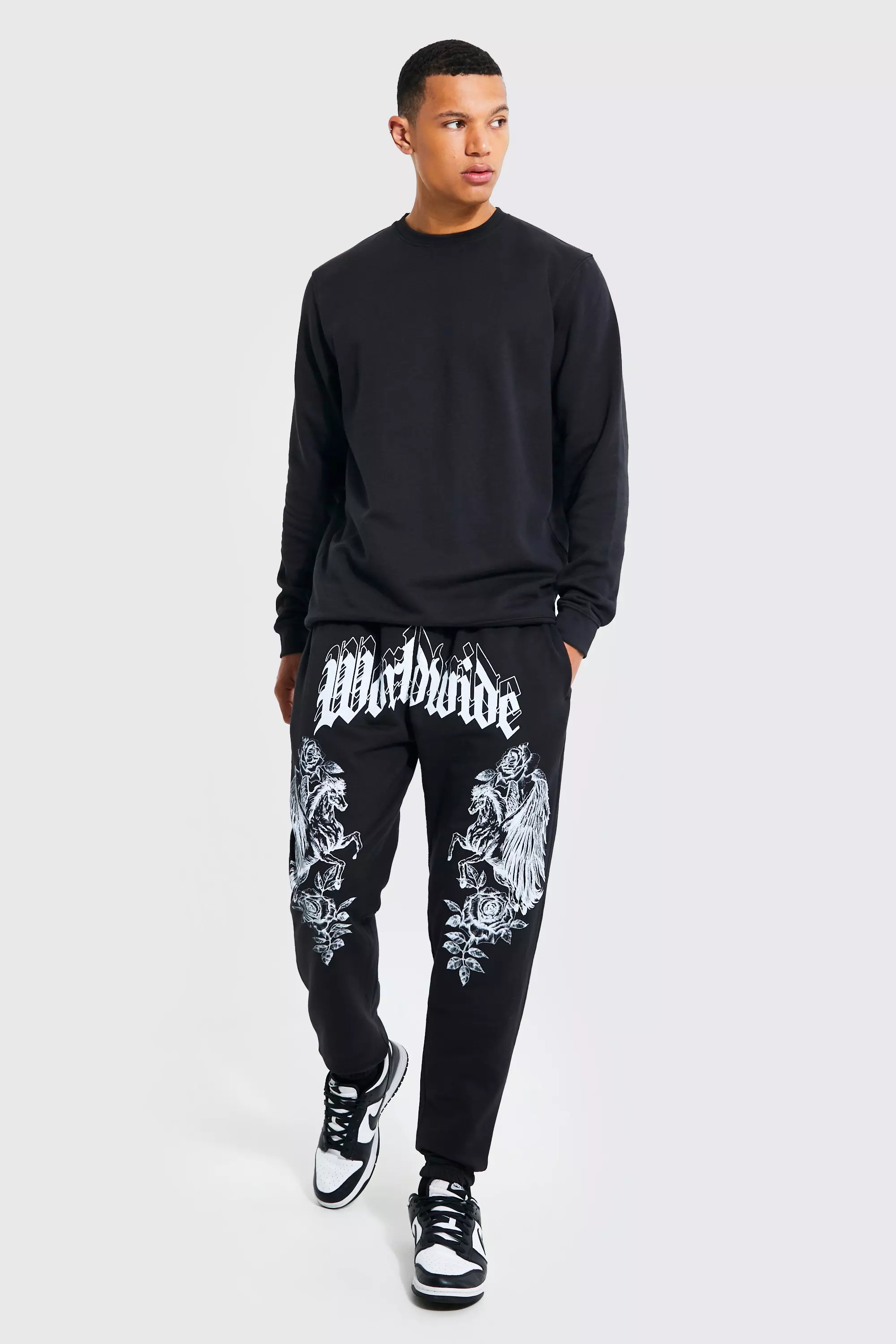 Black Tall Worldwide Gothic Graphic Sweat Tracksuit alternative image