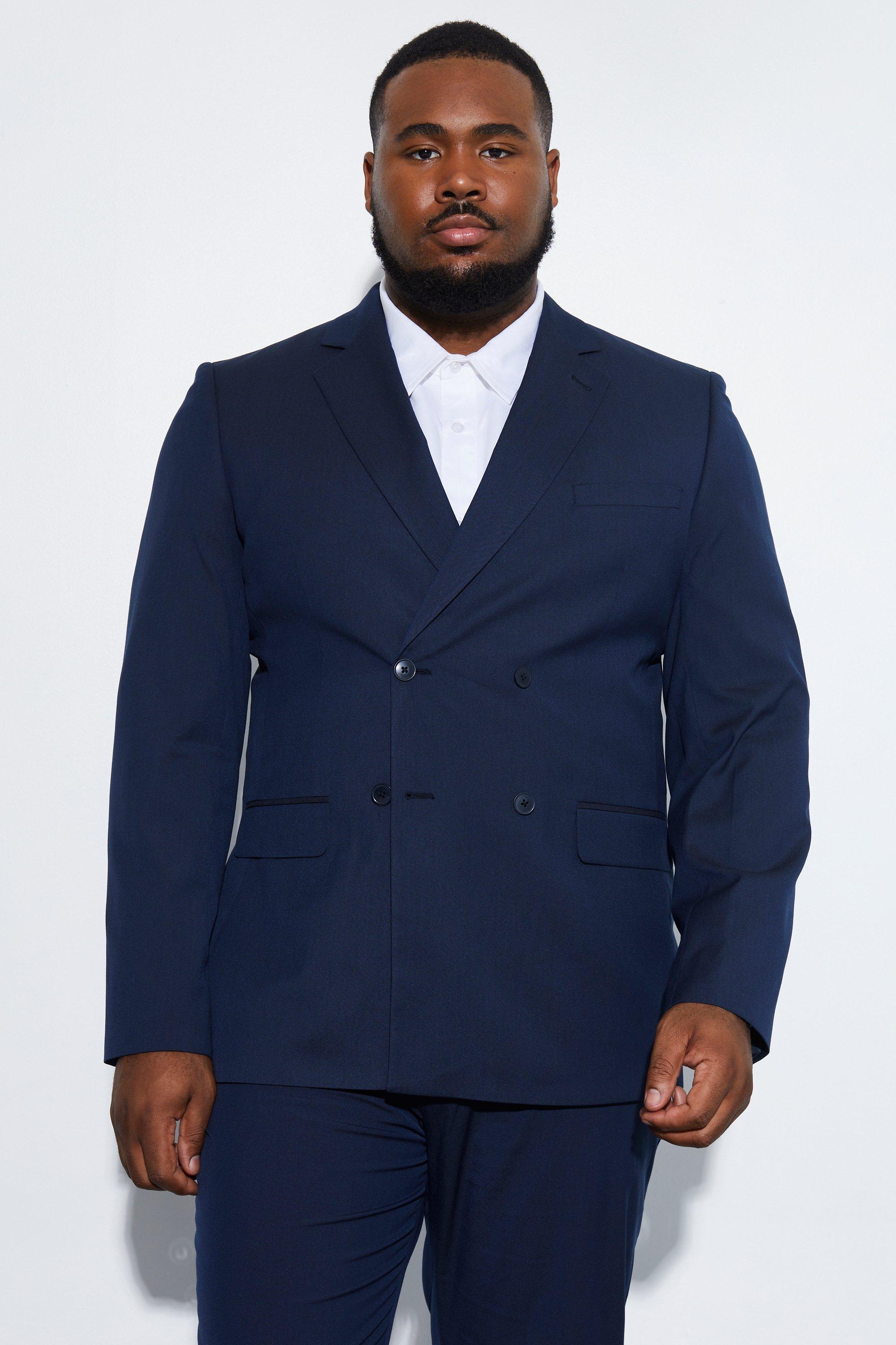 boohooMAN Mens Skinny Navy Pinstripe Double Breasted Jacket - Big & Tall