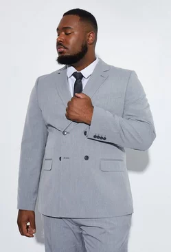 Plus Slim Double Breasted Suit Jacket grey