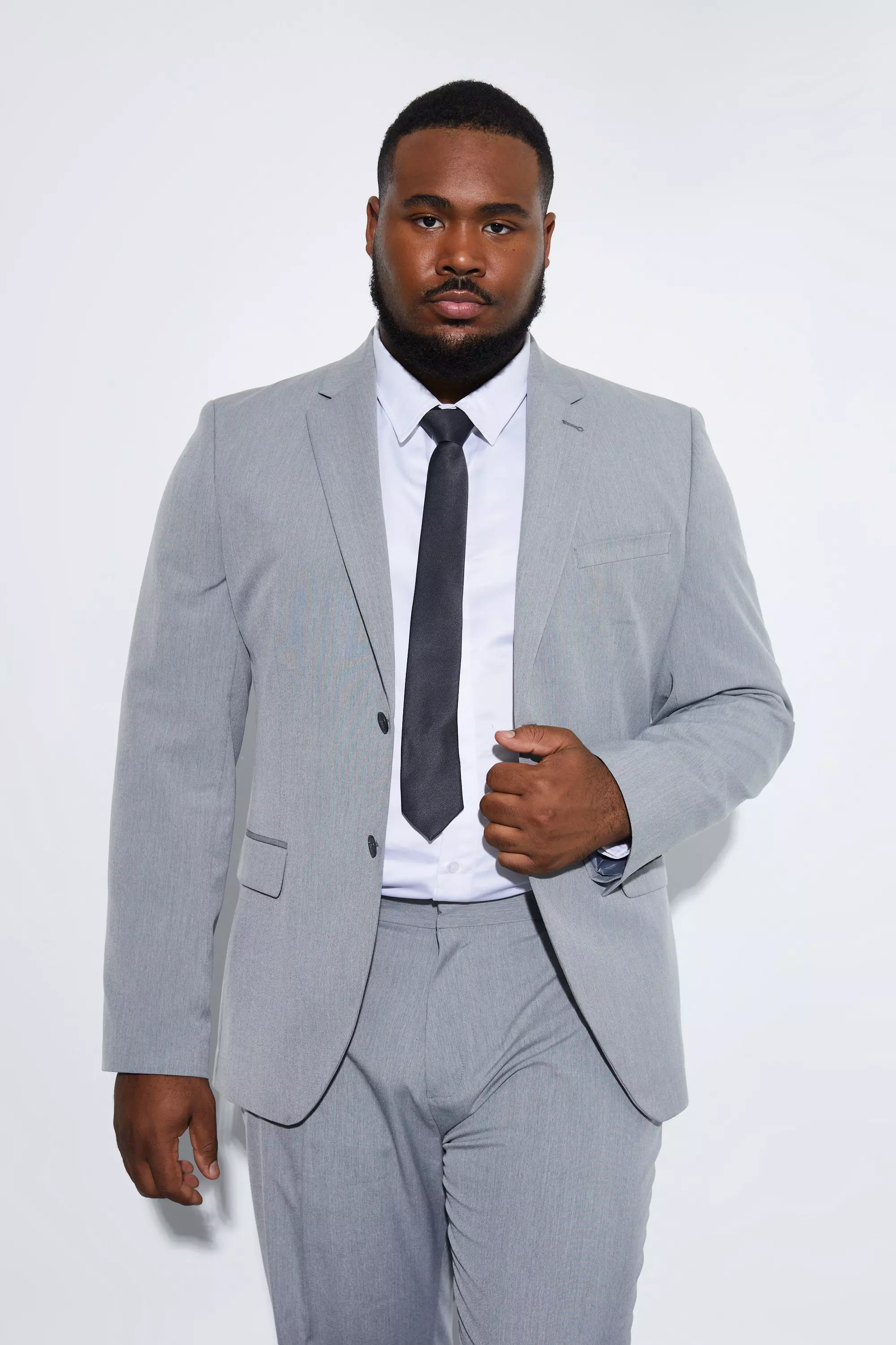 Grey Plus Slim Single Breasted Suit Jacket