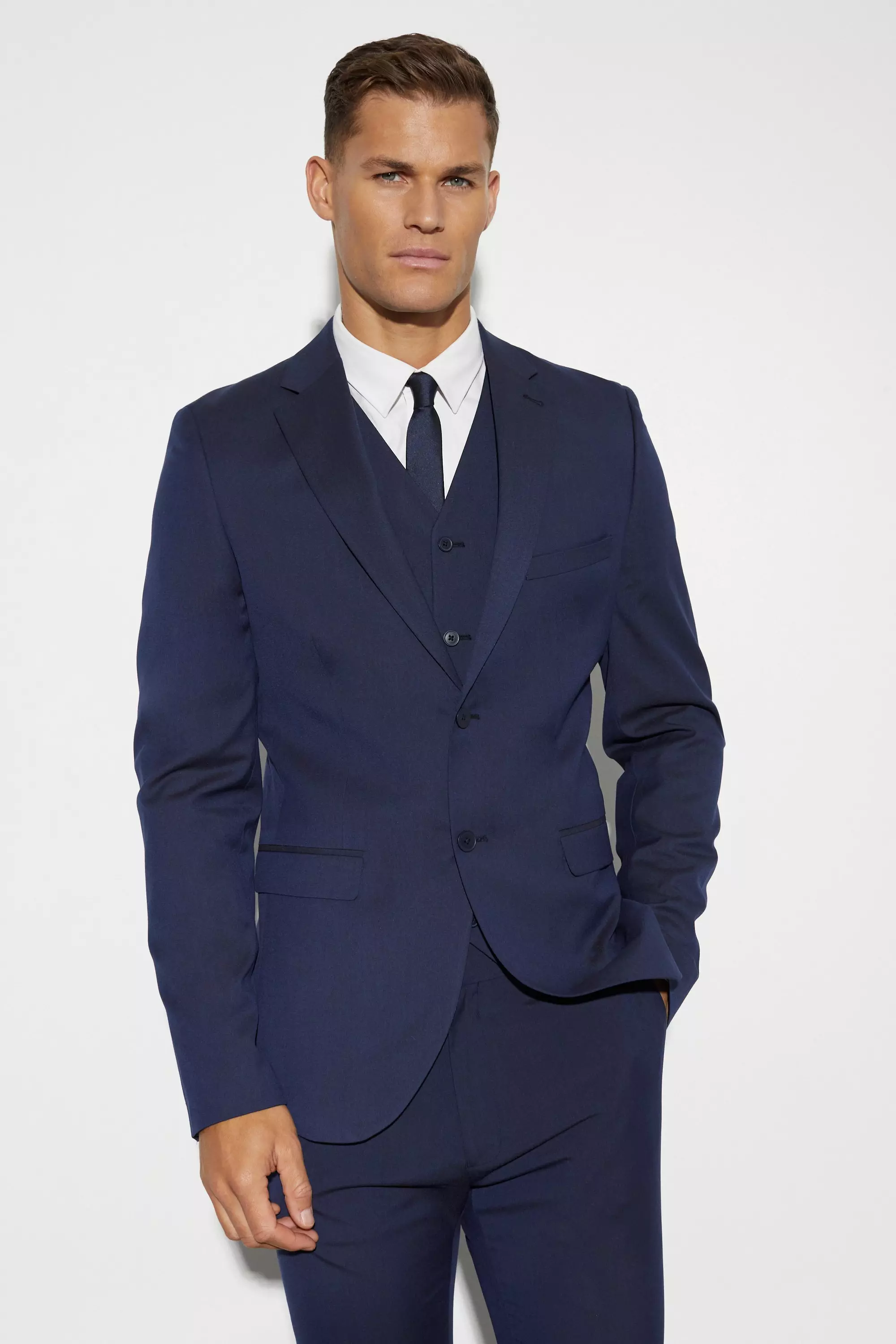 Navy Tall Skinny Single Breasted Suit Jacket