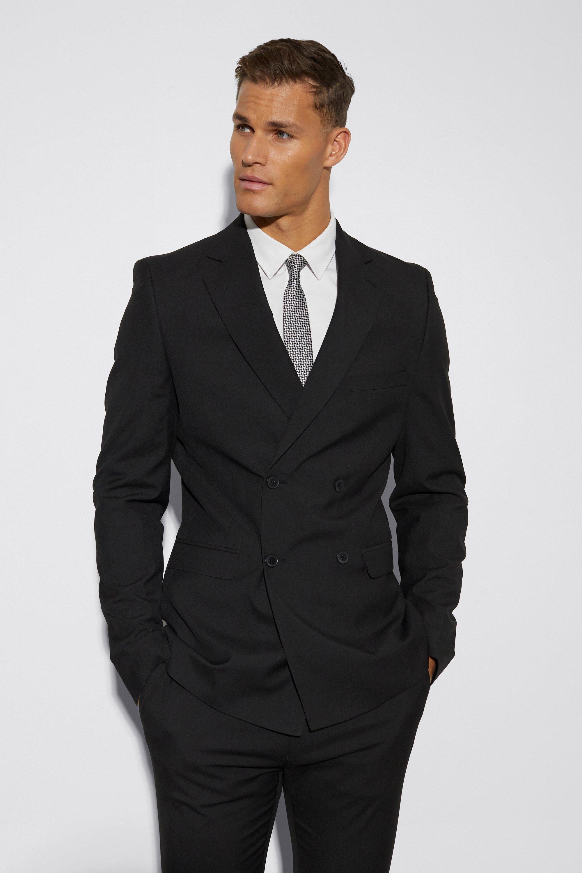 boohooMAN Tall Slim Double Breasted Suit Jacket - Gray - Size 40