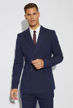 Tall Skinny Double Breasted Suit Jacket Navy