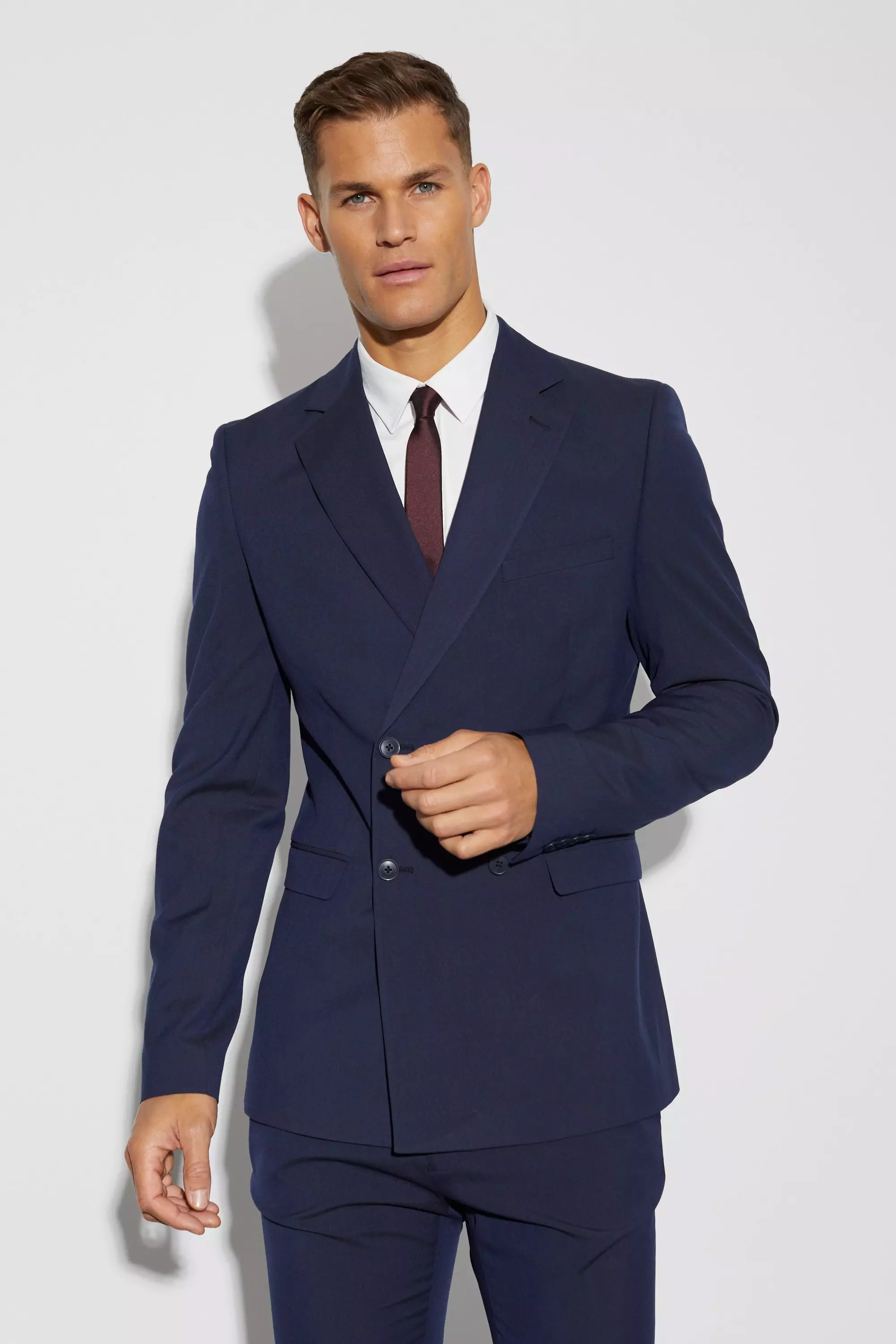 Tall Skinny Double Breasted Suit Jacket Navy