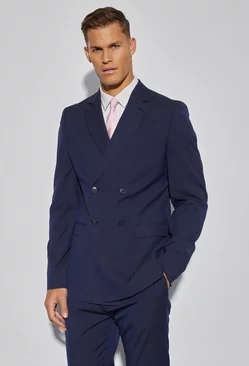 Navy Tall Slim Double Breasted Suit Jacket