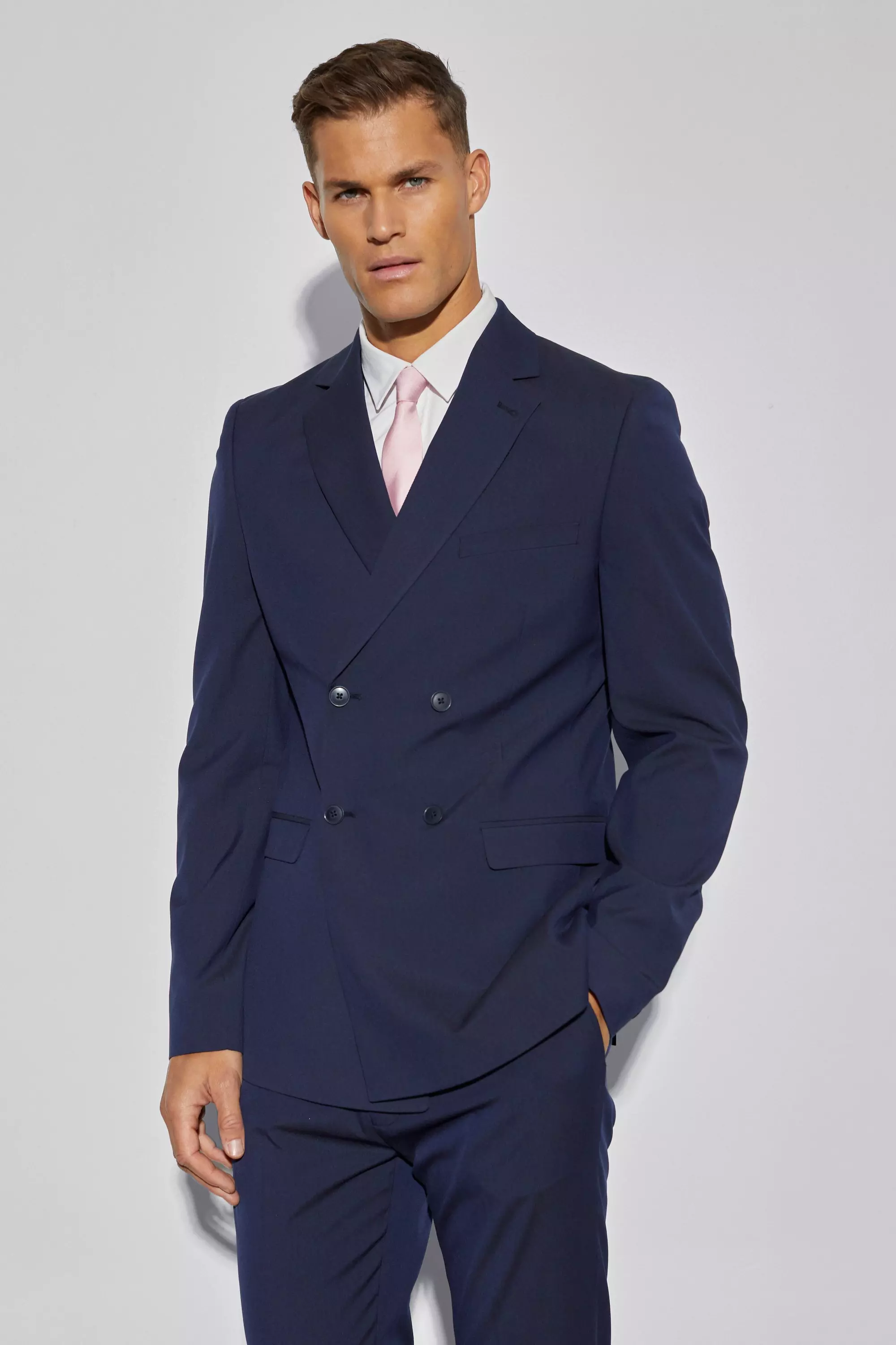 Tall Slim Double Breasted Suit Jacket Navy