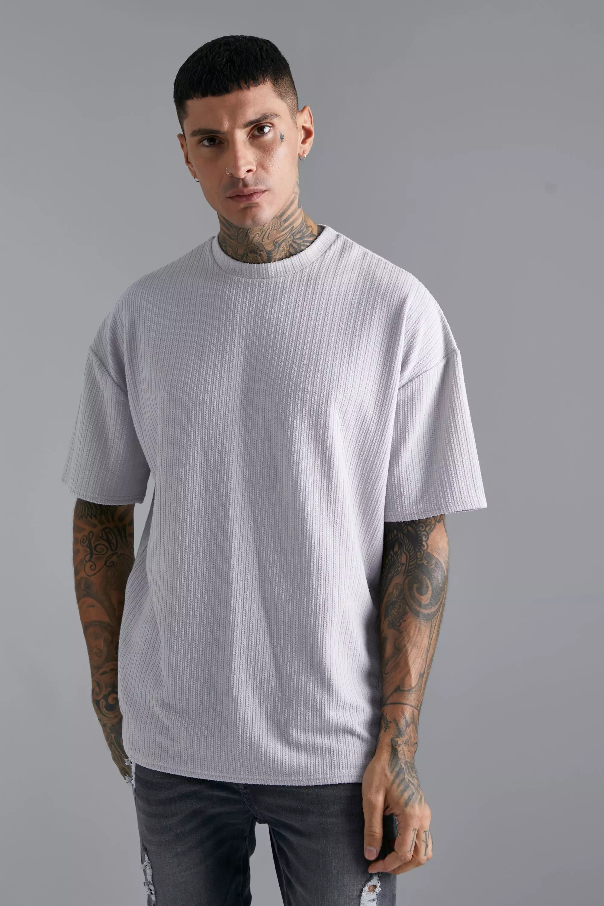 Chain Stitched Oversized T-shirt Light grey