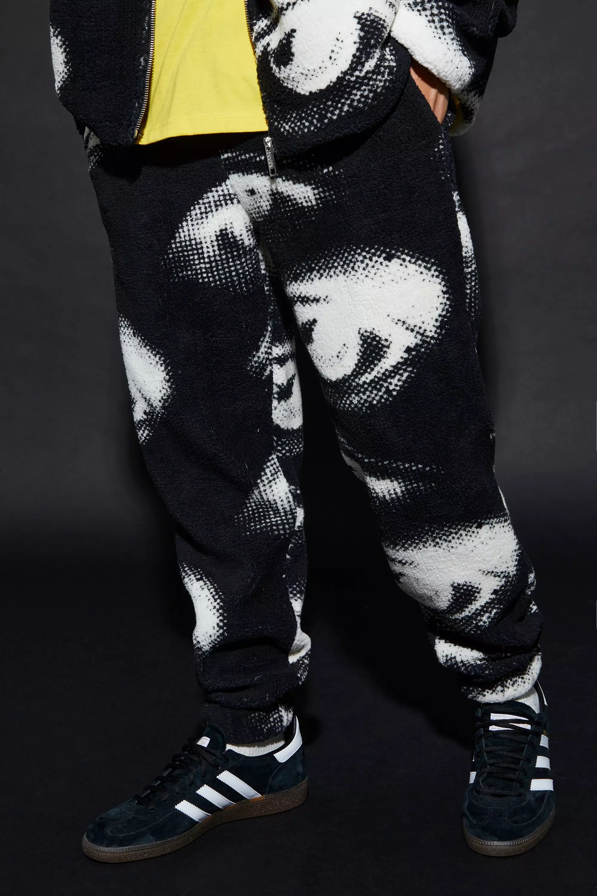 Eye Print Borg Joggers boohooMAN UK