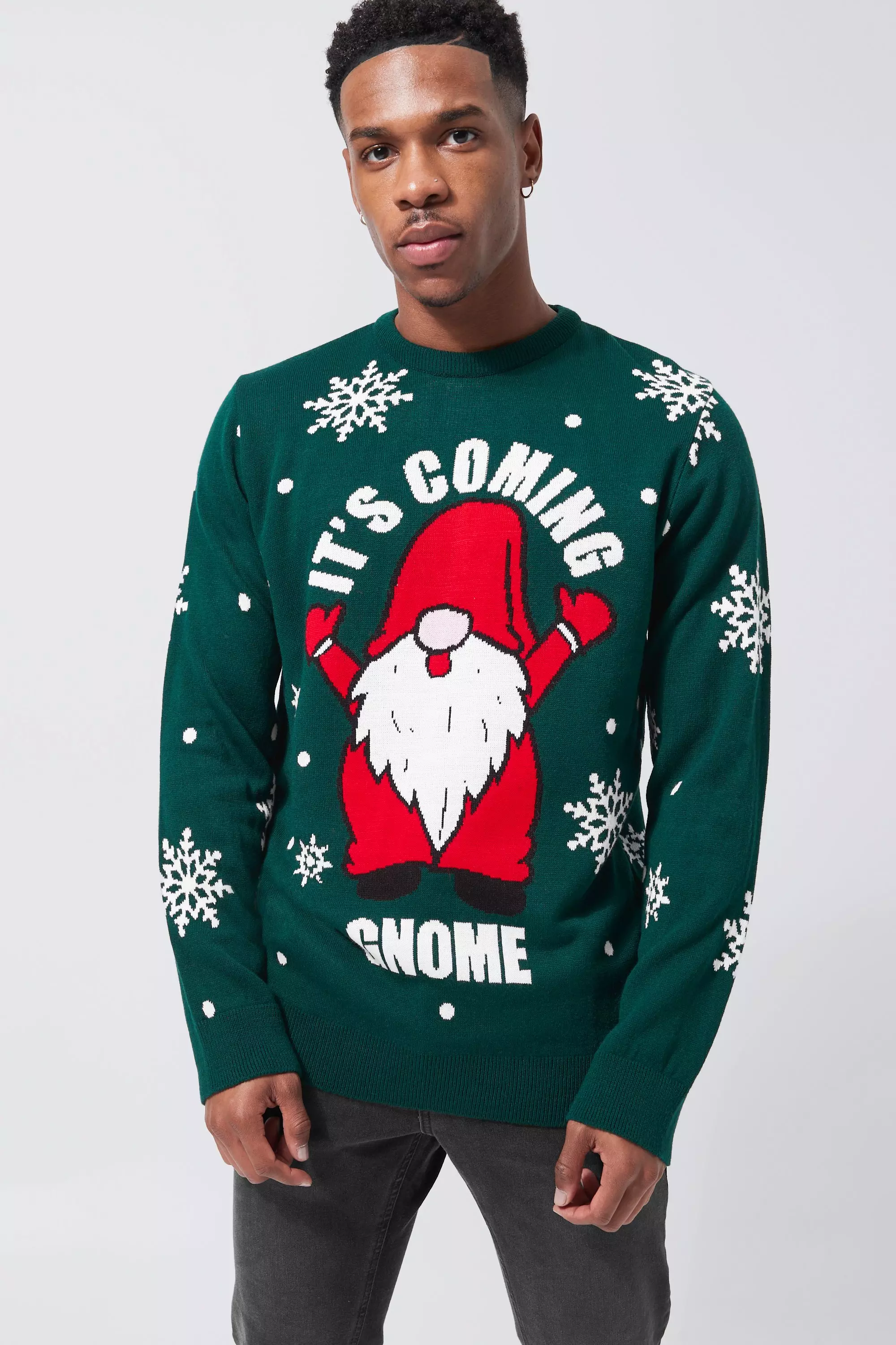 Forest Green It's Coming Gnome Football Christmas Sweater