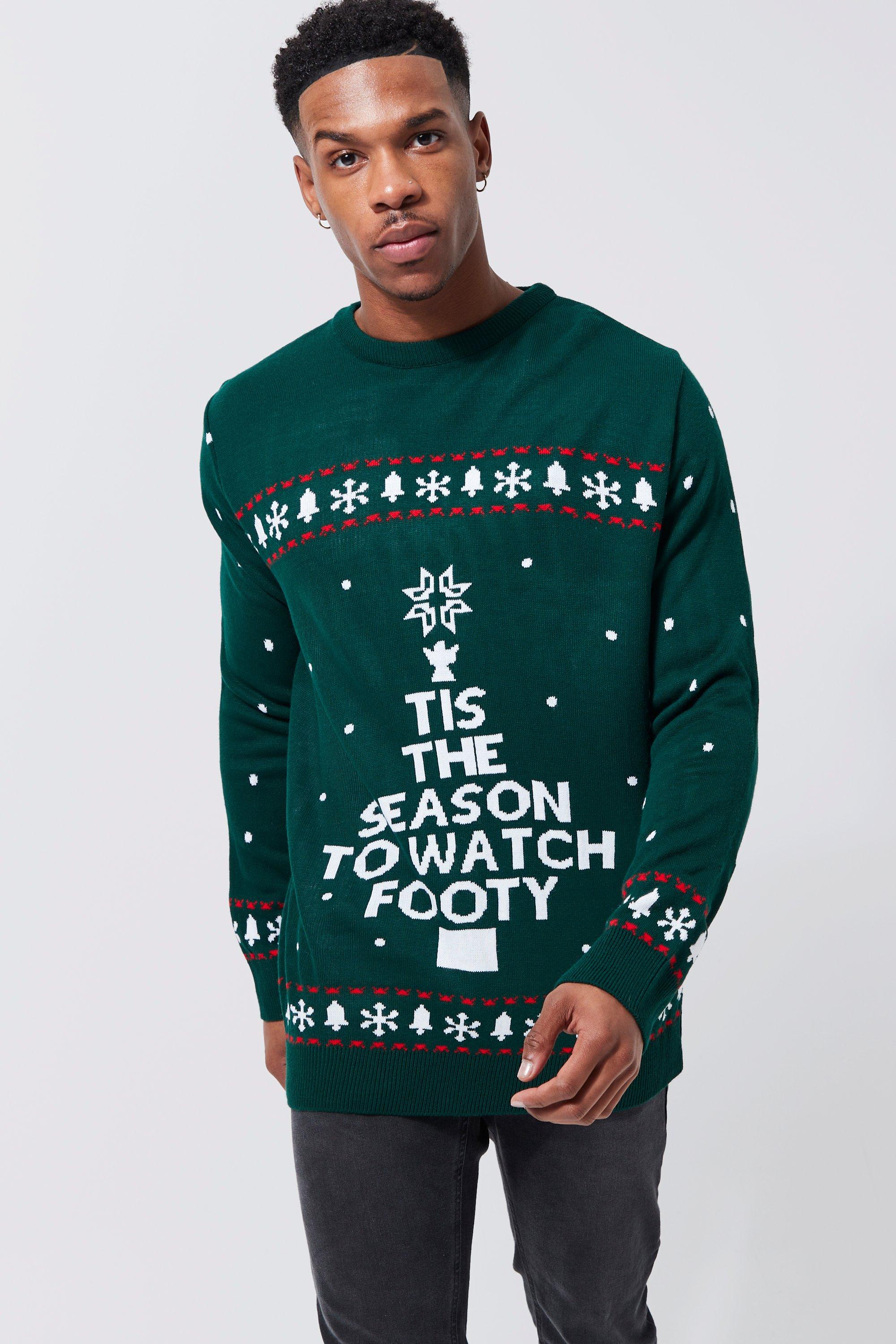 Boohooman Mens TIS The Season Football Christmas Sweater - Green