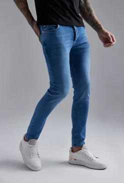 Blue Skinny Stretch Pu Pocket Jeans