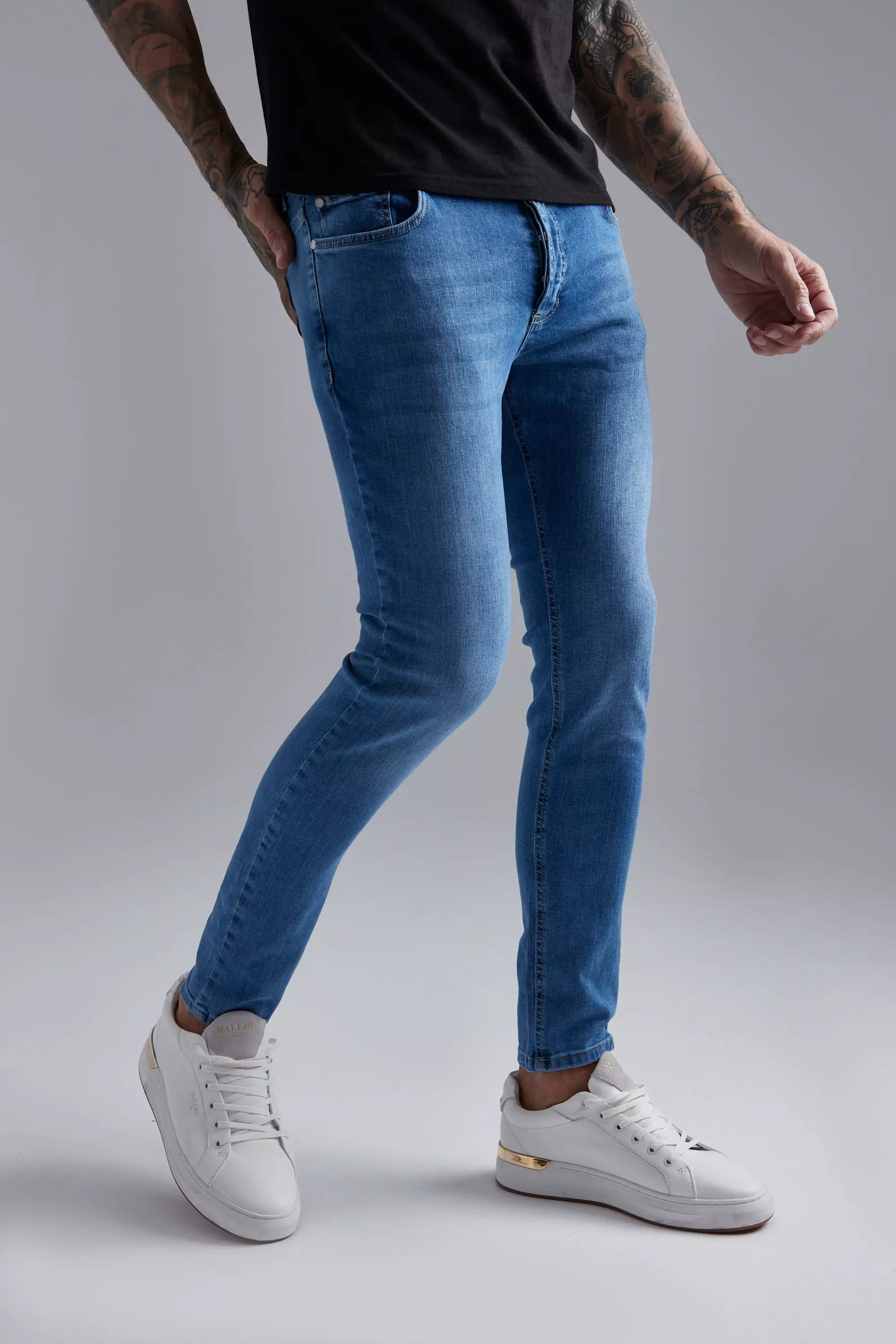 Skinny Stretch Pu Pocket Jeans Light blue