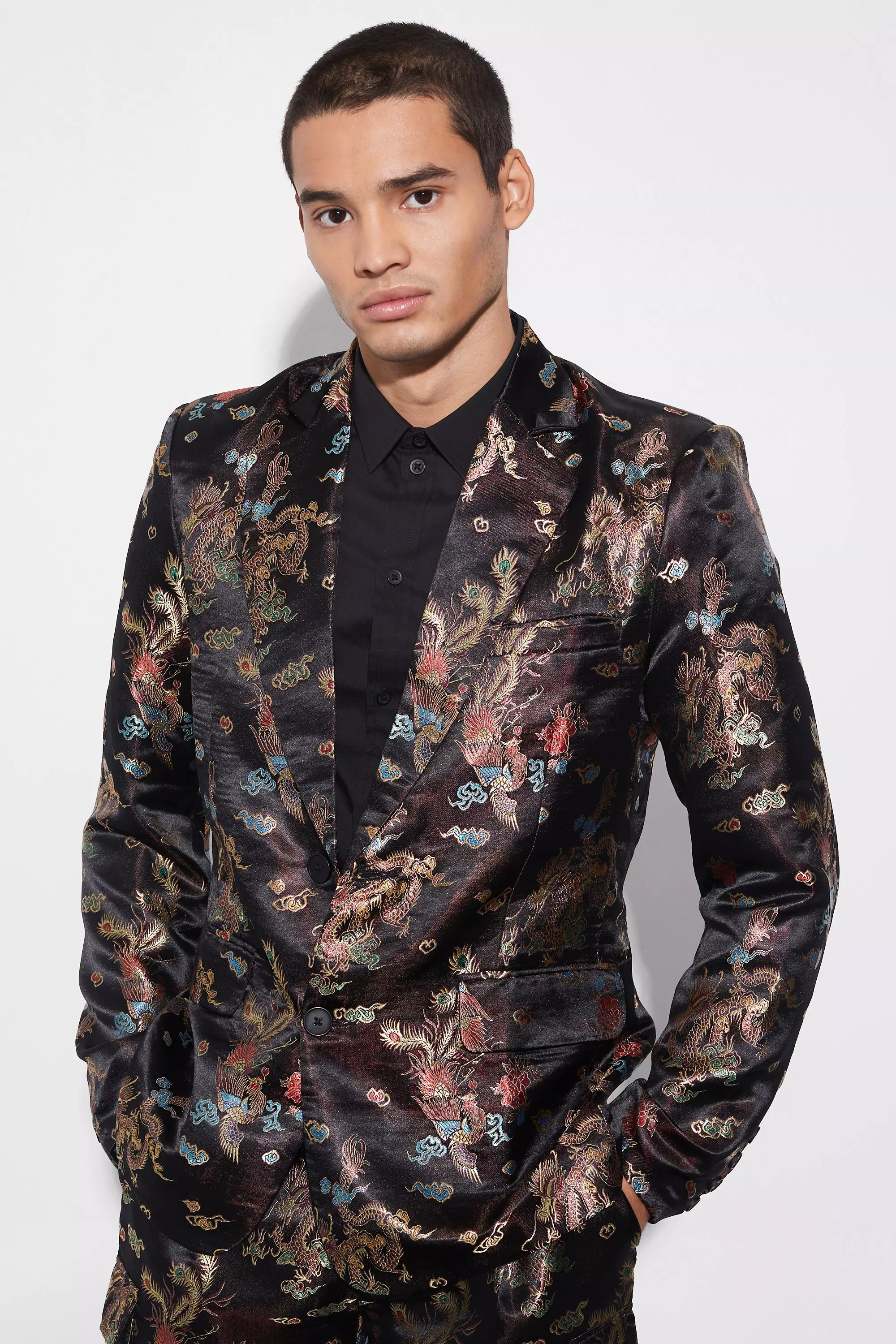 Slim Dragon Jacquard Cargo Suit boohooMAN