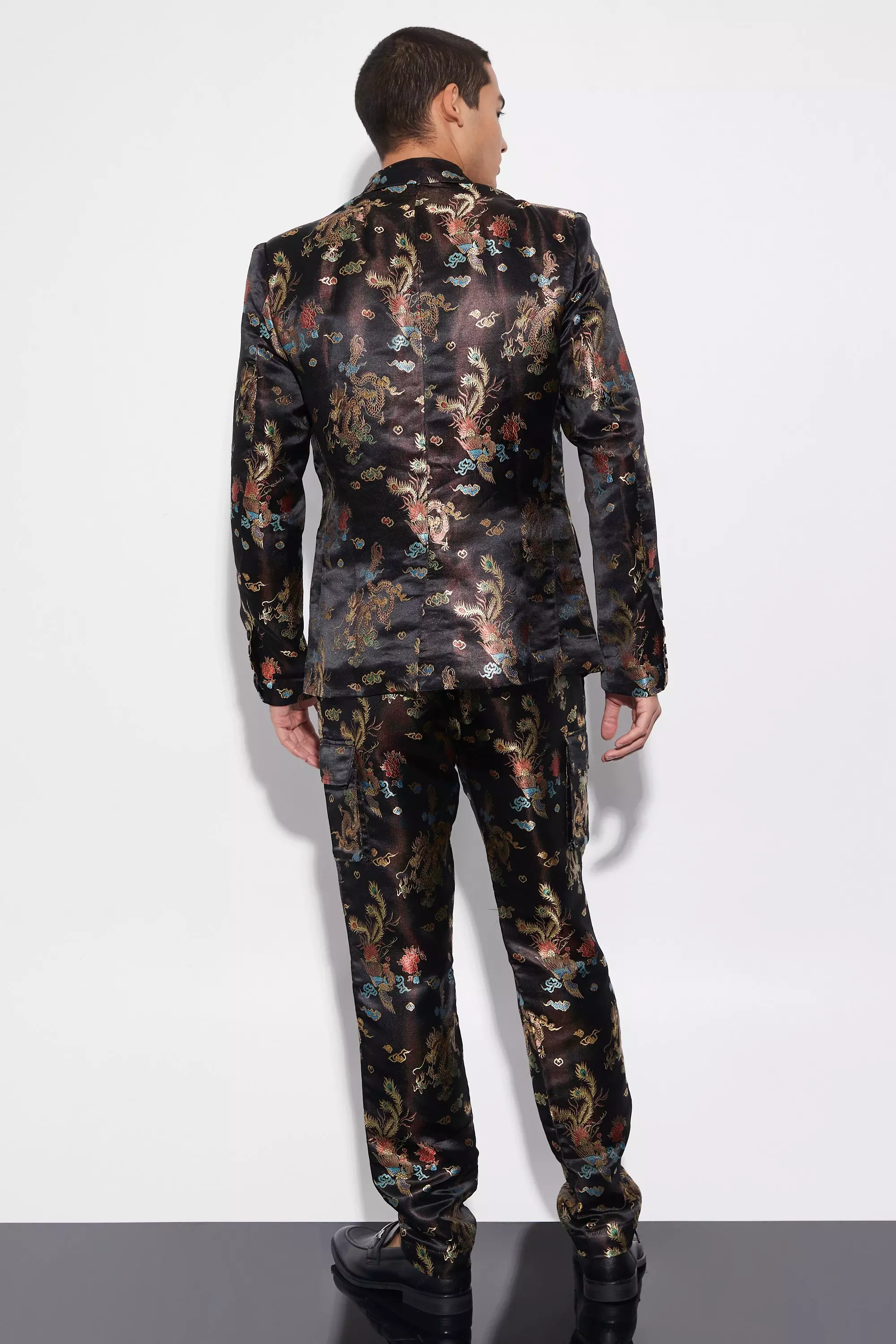 Black Slim Dragon Jacquard Suit Jacket alternative image