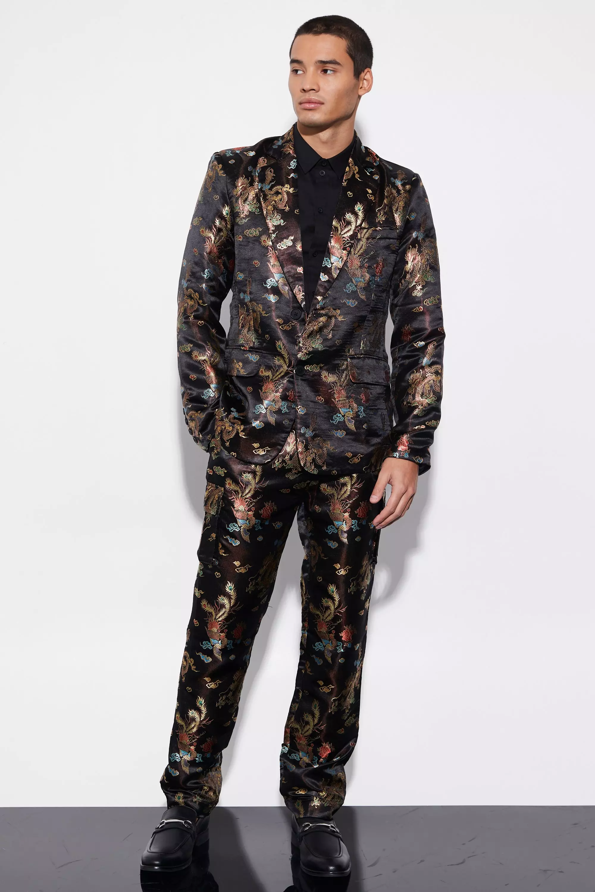 Black Slim Dragon Jacquard Suit Jacket alternative image