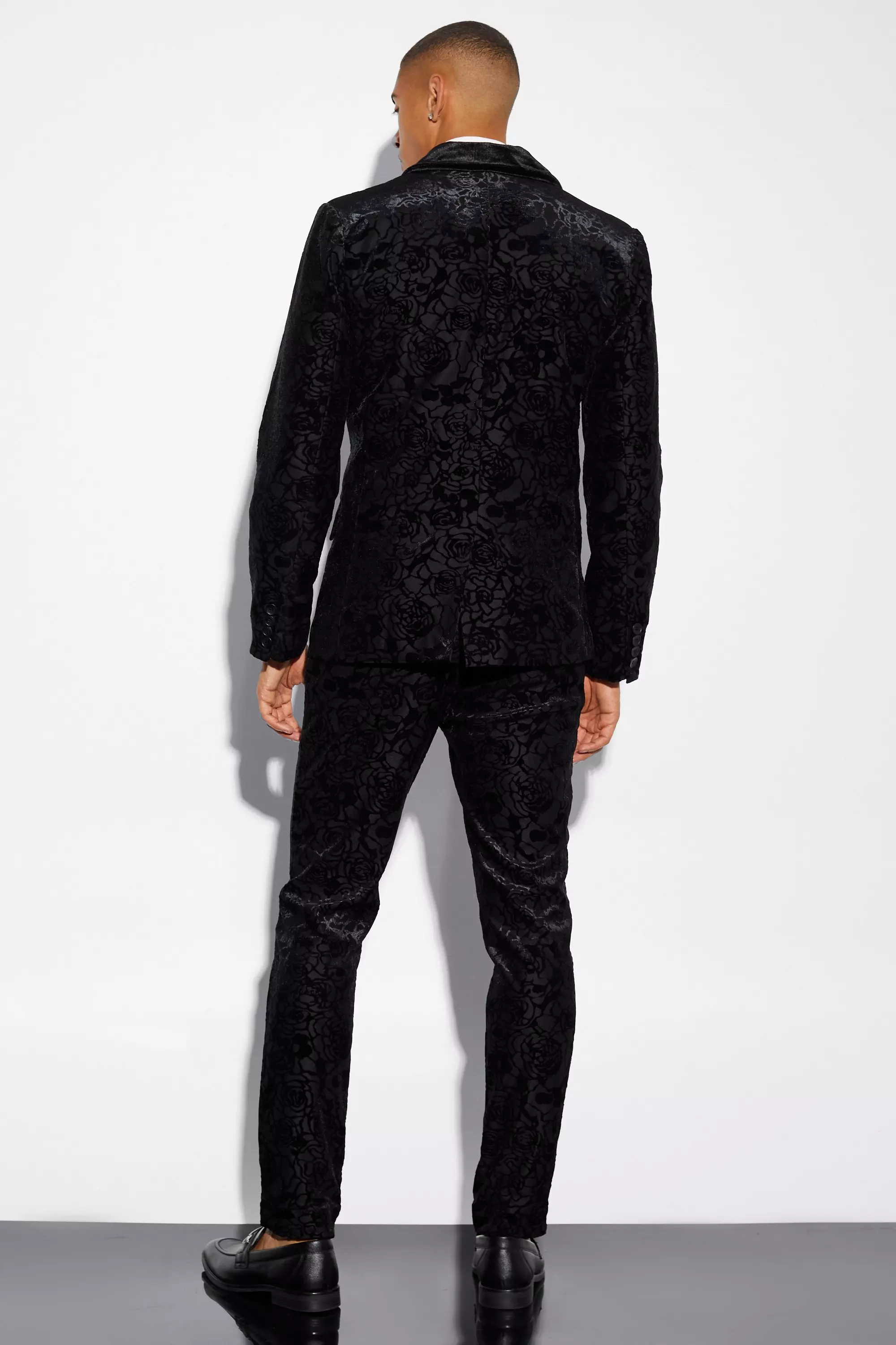 Skinny Double Breasted Lace Flock Suit Jacket