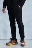 Black Ribbed Velour Slim Elasticated Pants