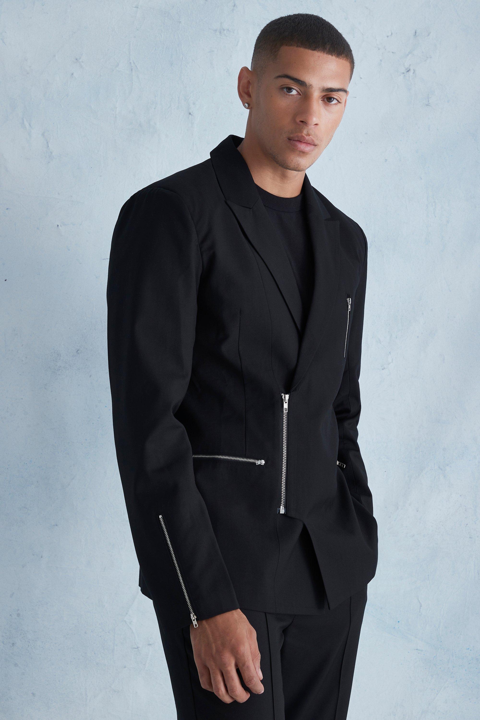 Slim Fit Wrap Zip Suit Jacket | boohooMAN USA