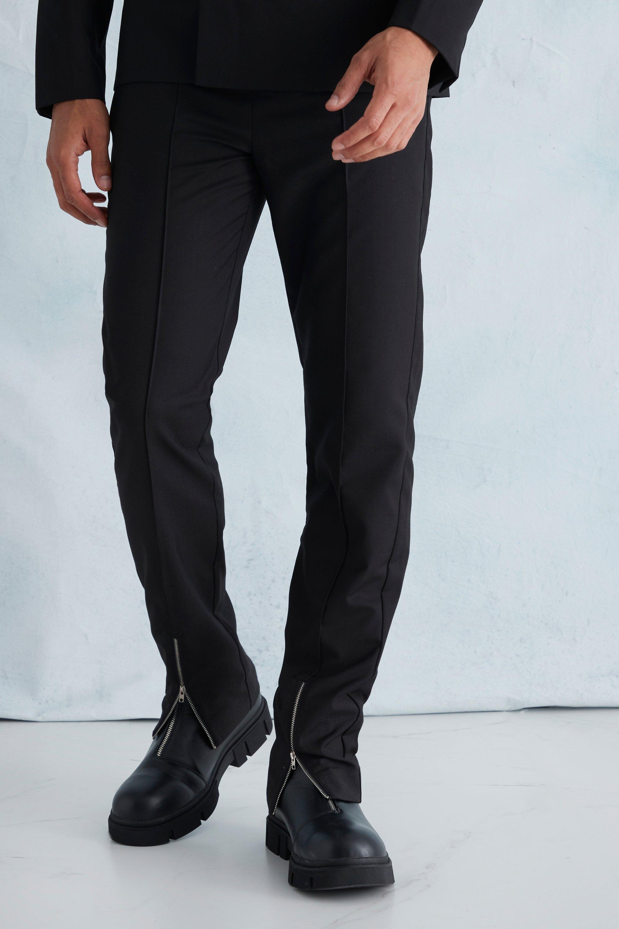 Straight Leg Pants With Zip Hem | boohooMAN USA