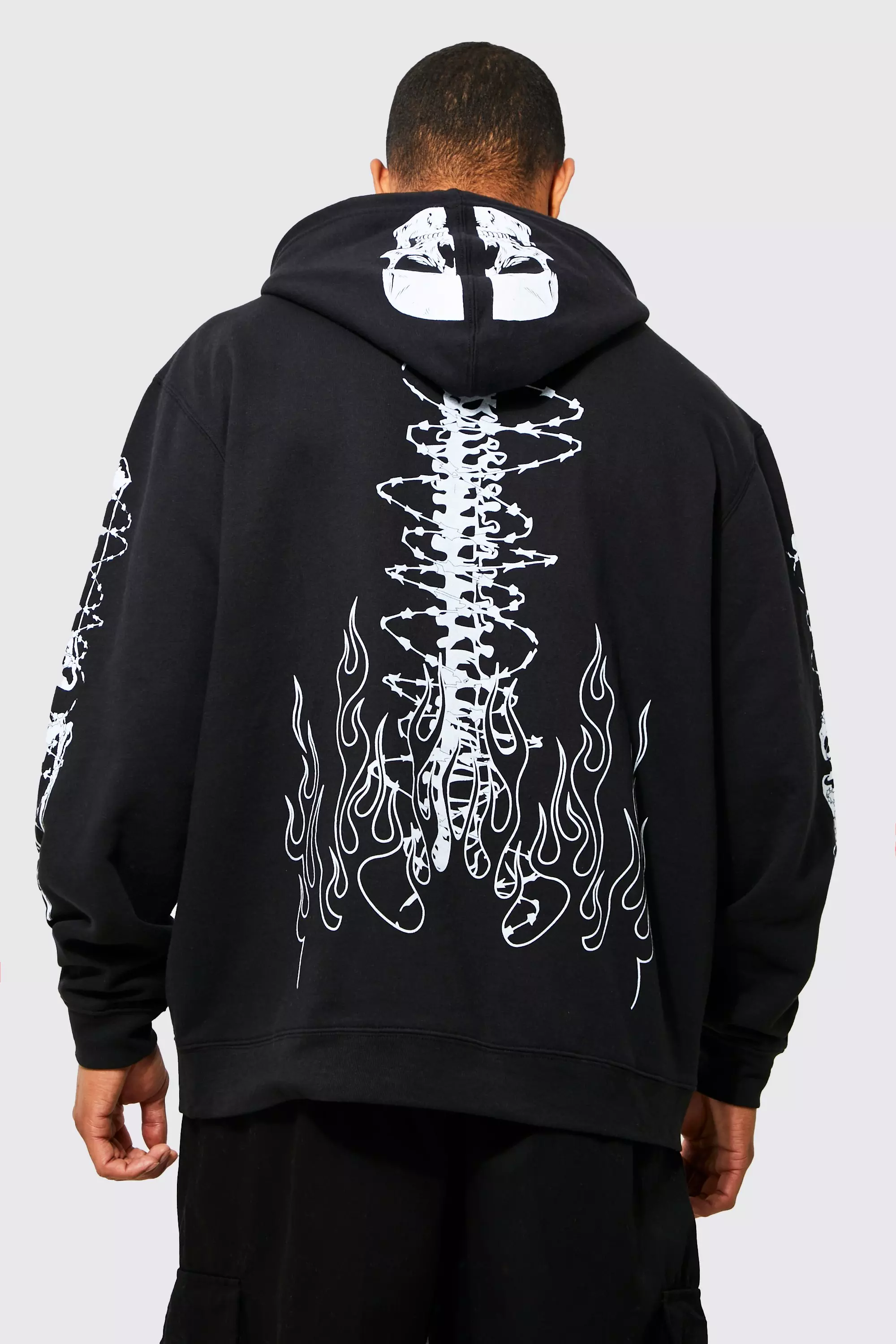 Oversized Skeleton Hood Print Hoodie Black