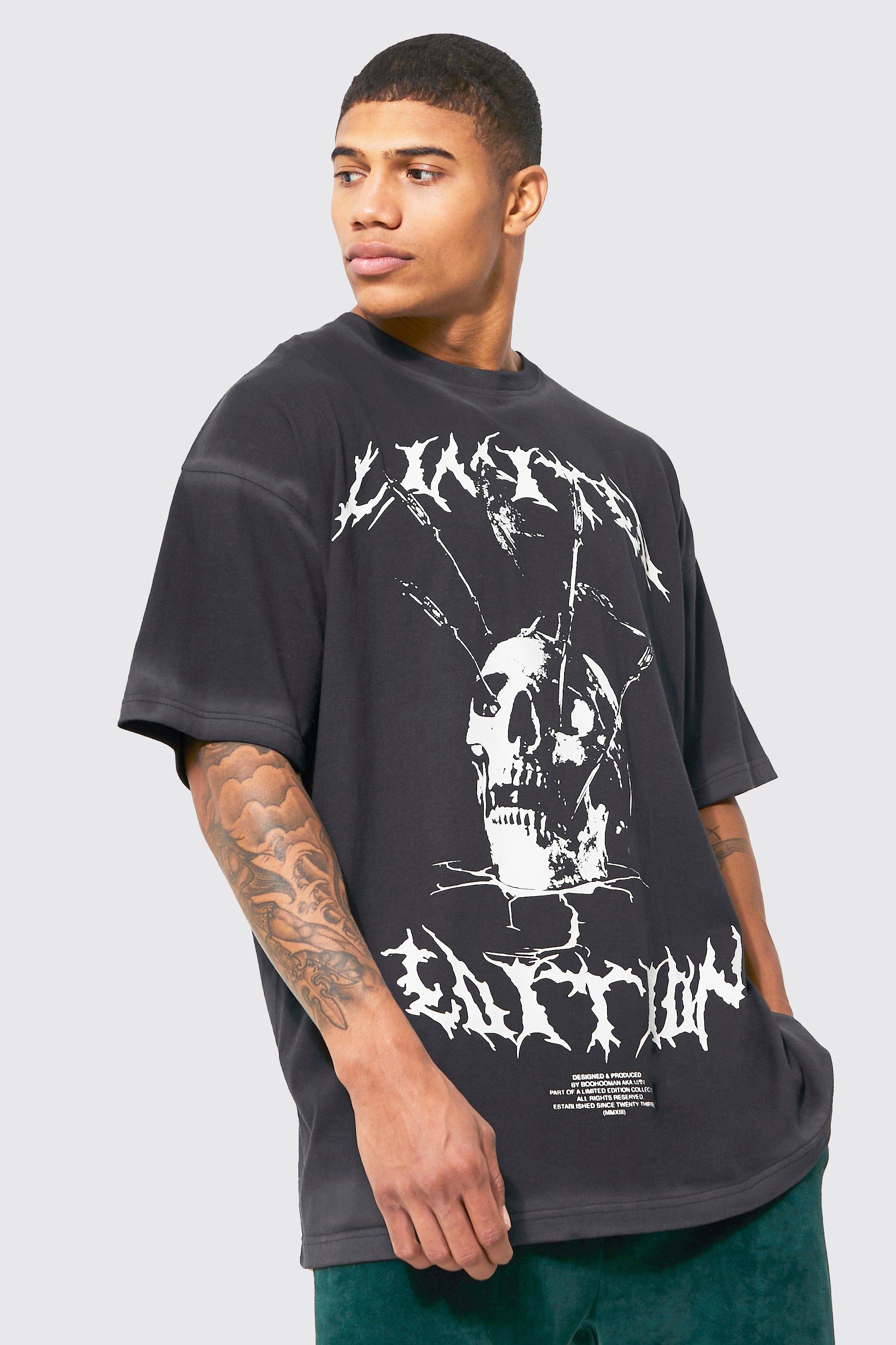 Oversized Washed Graphic Skull T Shirt | boohooMAN USA