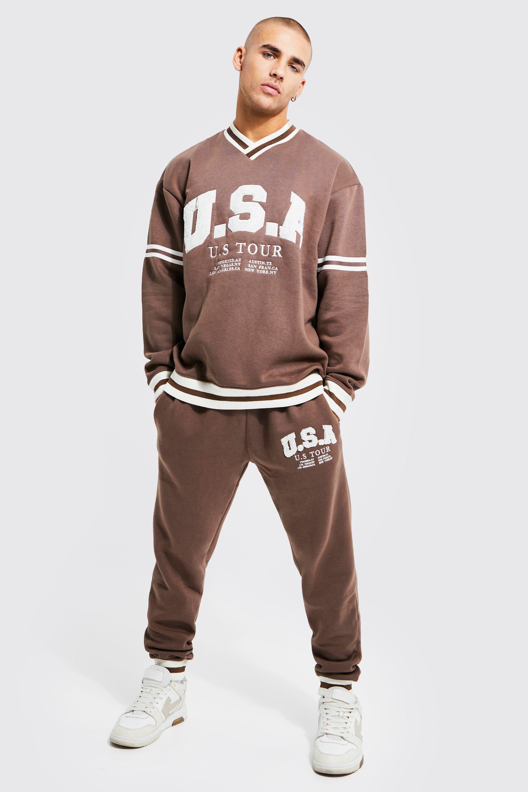 Oversized USA Trainingspak Met V-Hals | boohooMAN