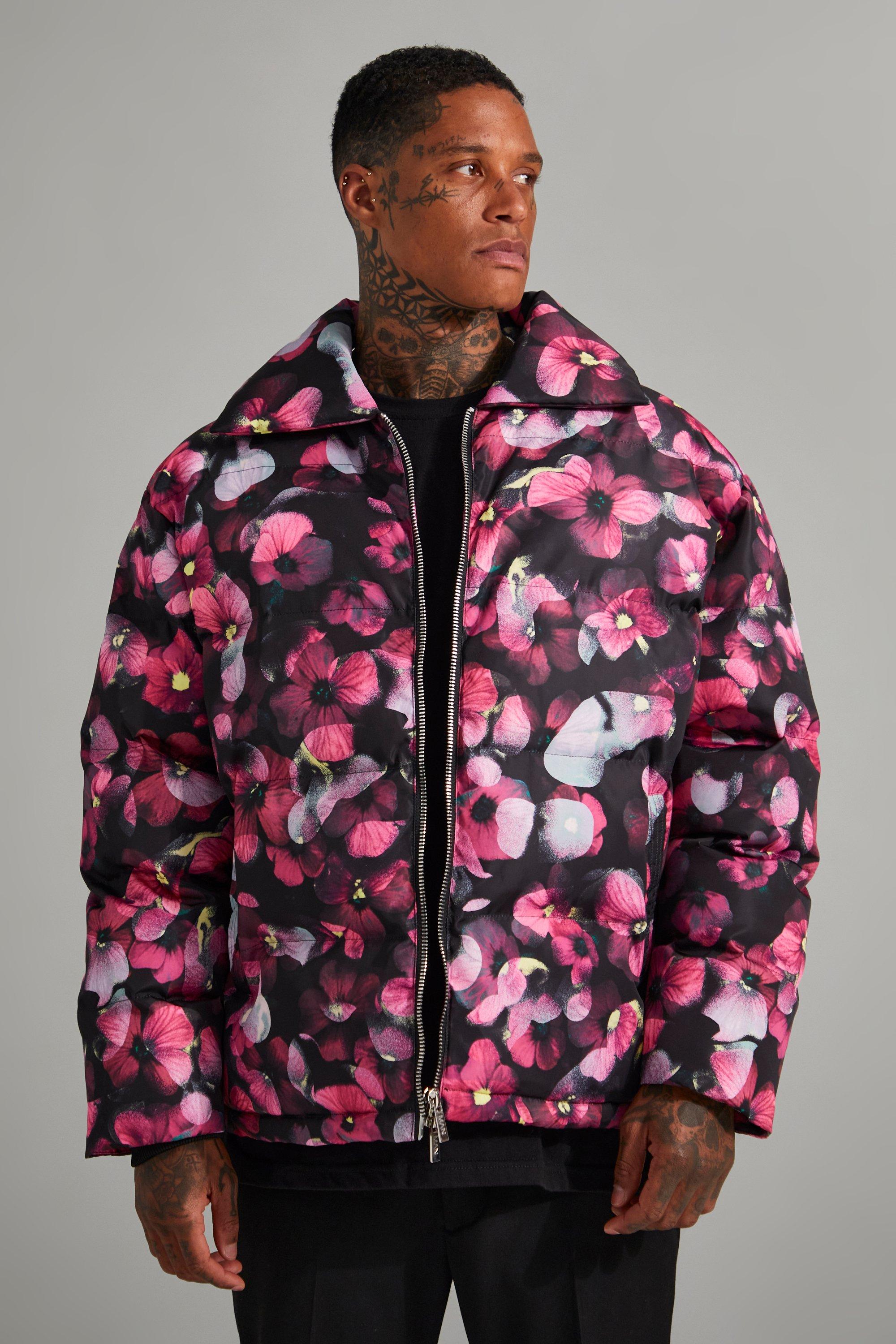 Digital Floral Boxy Puffer Jacket | boohooMAN USA