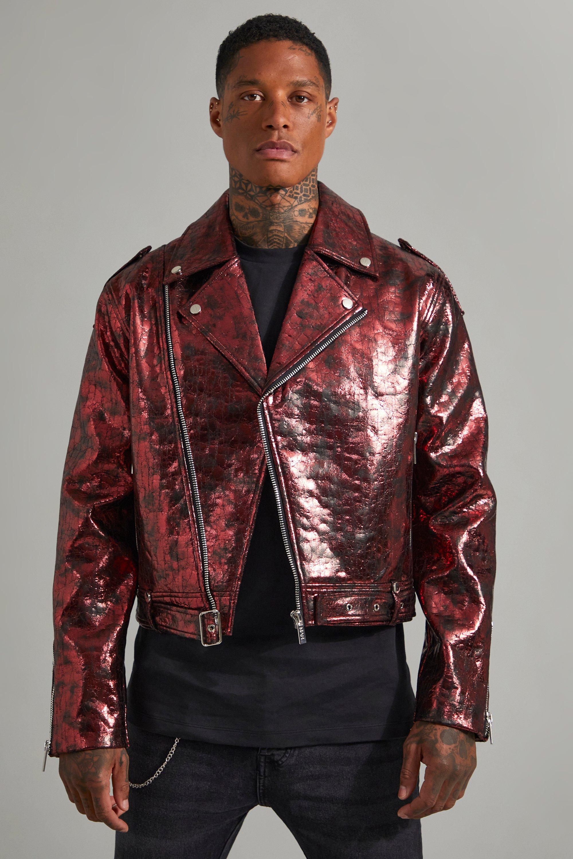 Cracked Metallic Pu Biker Jacket